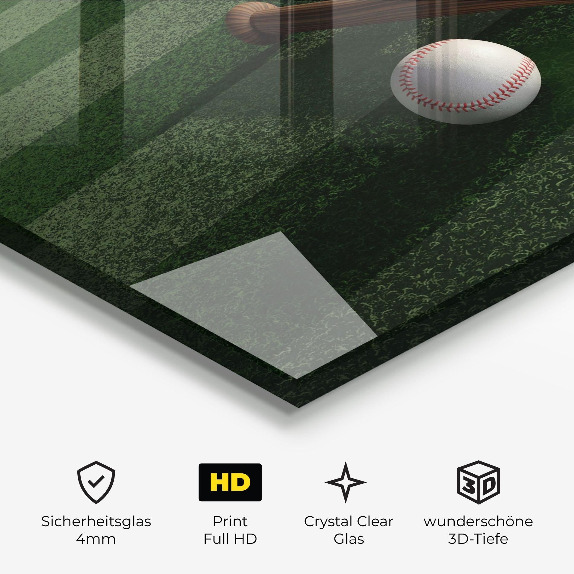 Glasbild Baseball Balls On Grass mockup 3