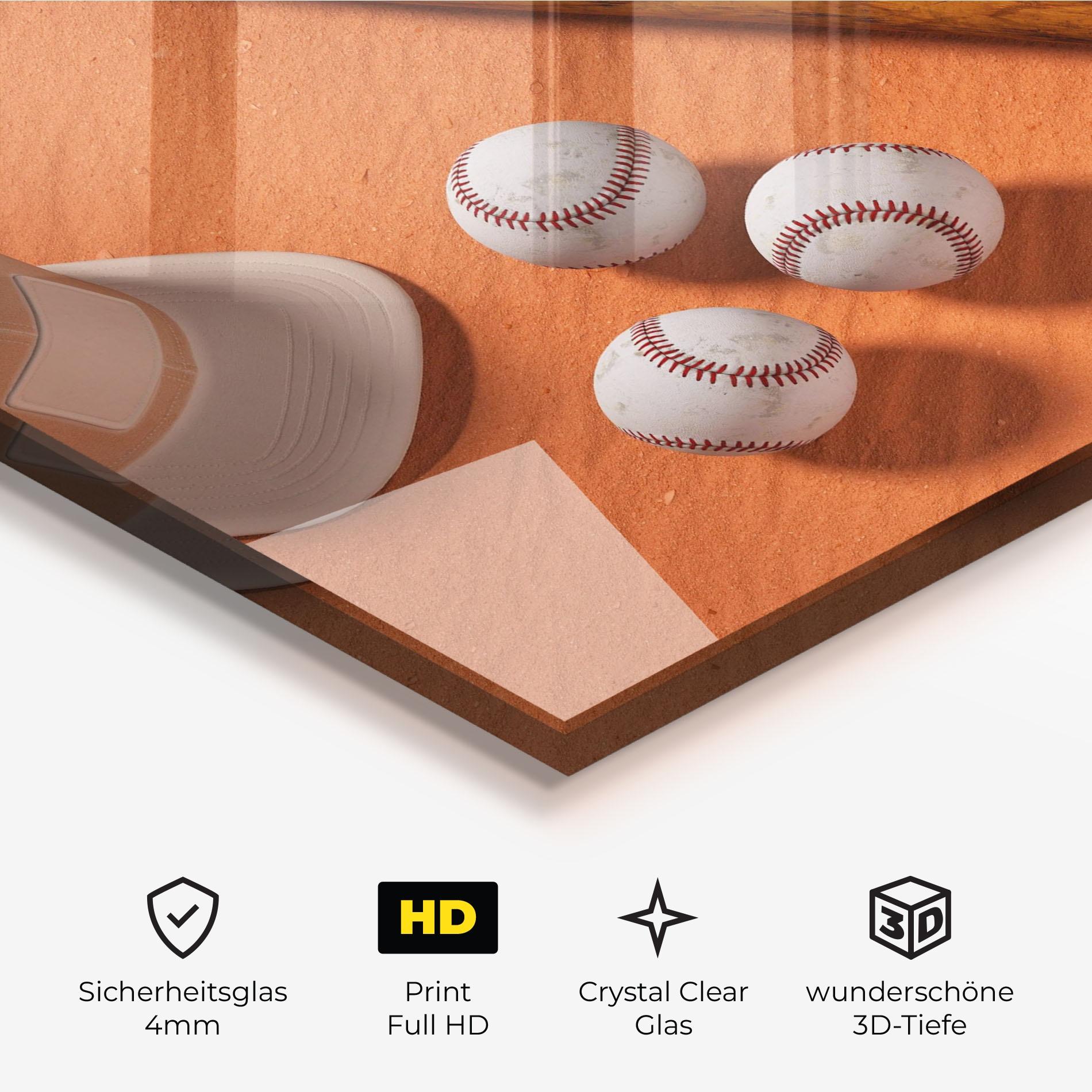 Glasbild Baseball Set On Orange mockup 3