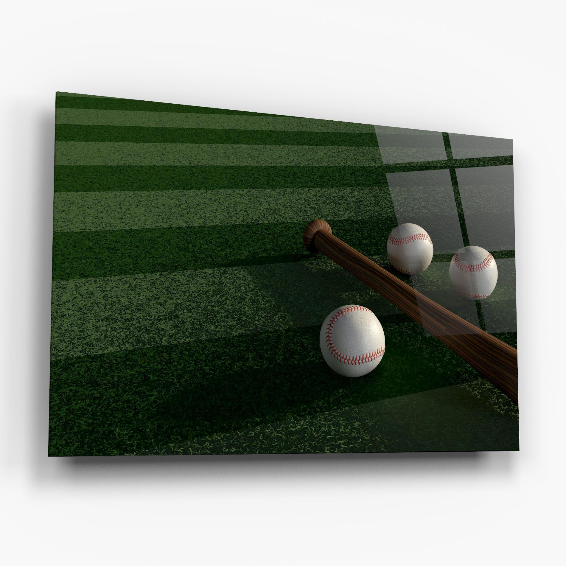 Glasbild Baseball Balls On Grass mockup 6