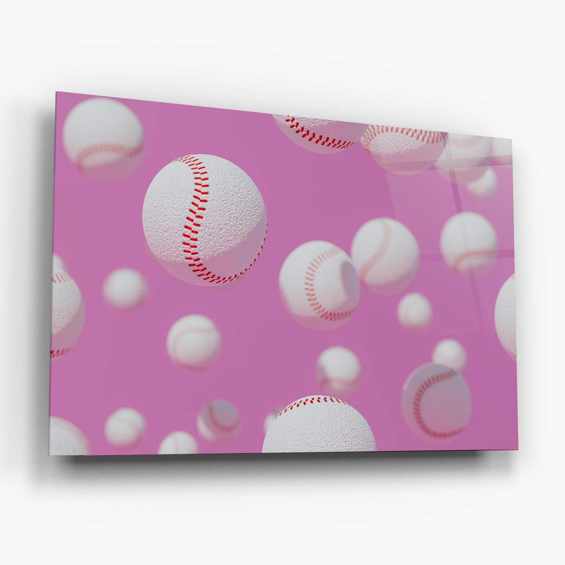 Glasbild Baseball Balls On Pink mockup 6