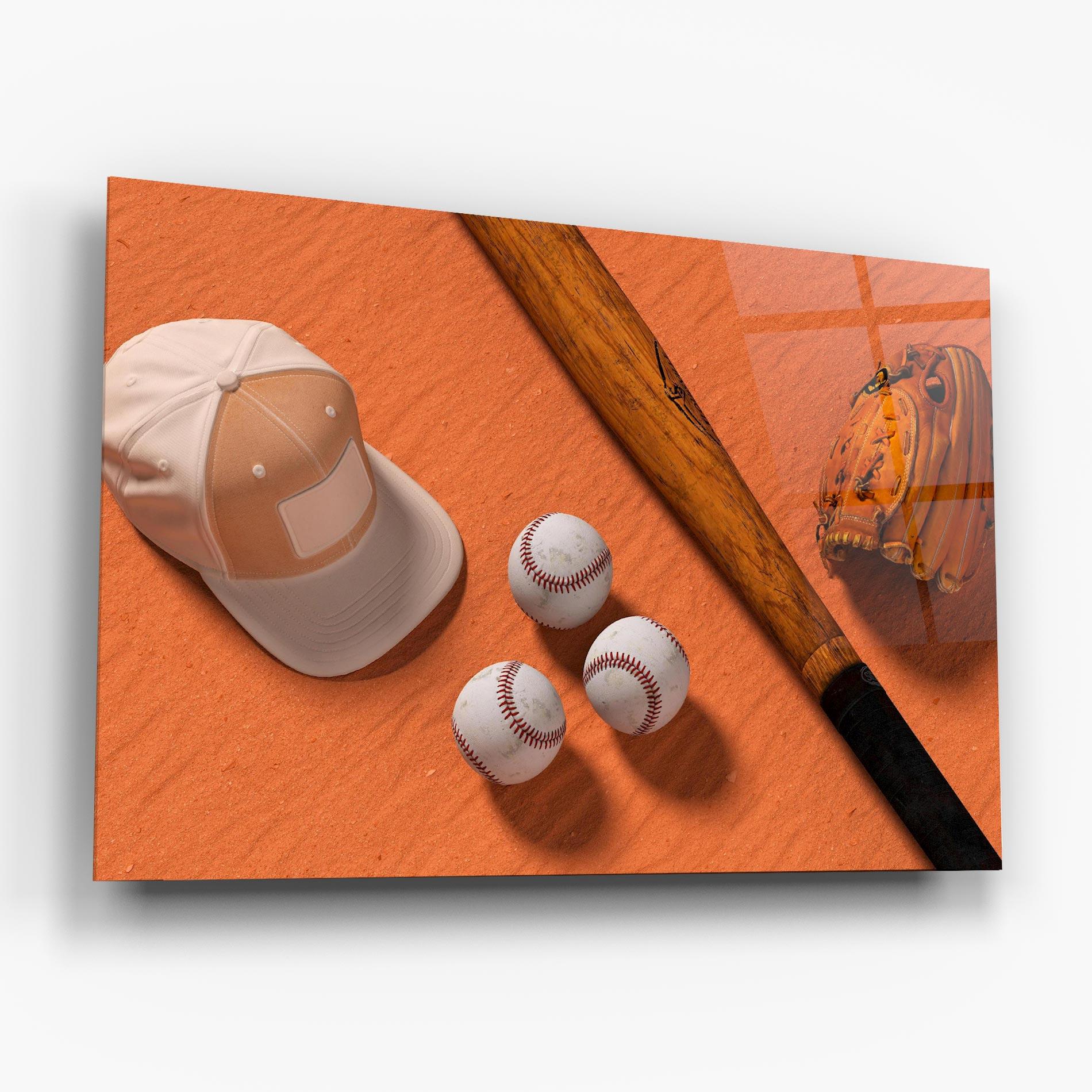 Glasbild Baseball Set On Orange mockup 6