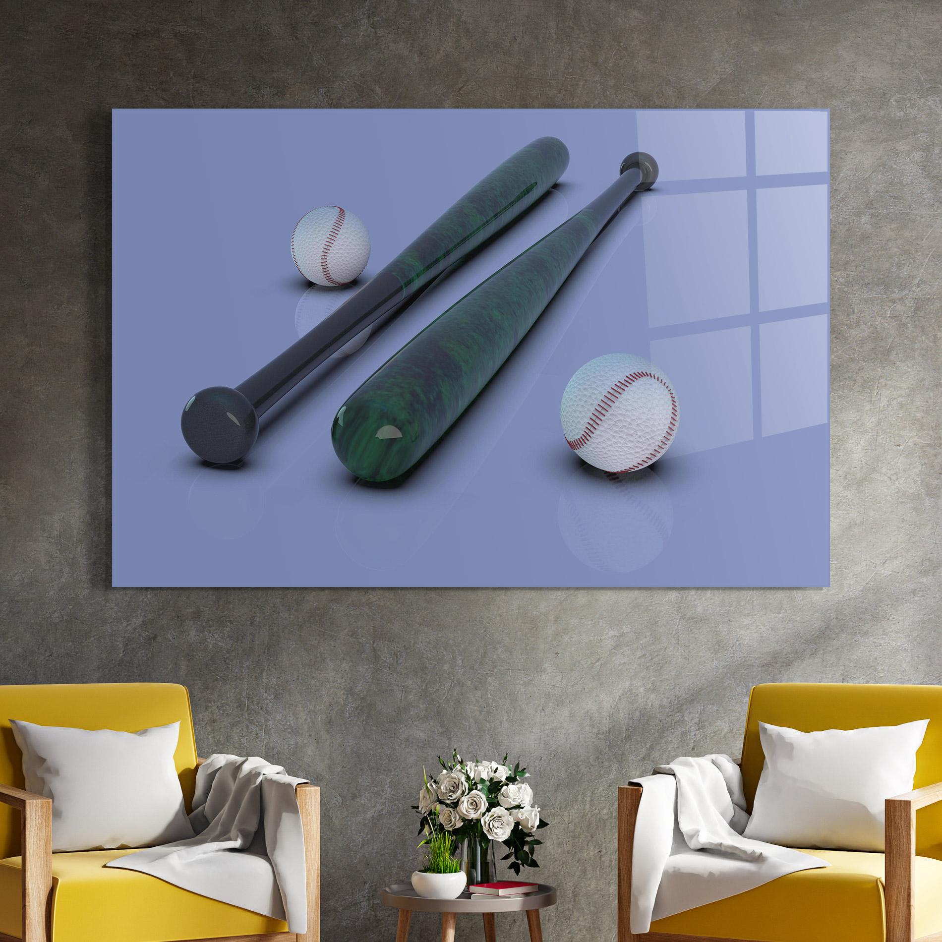 Glasbild Baseball Ball On Purple mockup 4