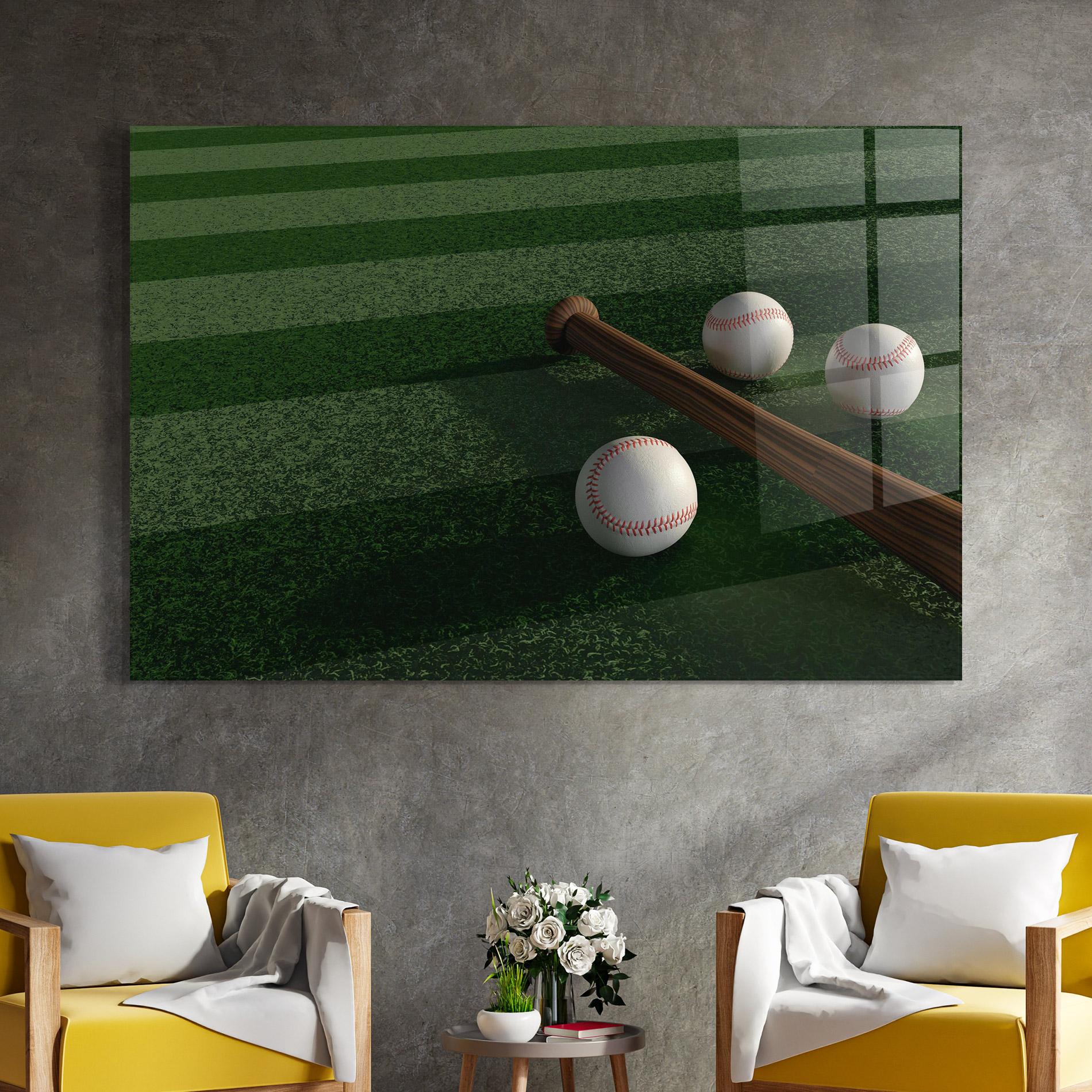 Glasbild Baseball Balls On Grass mockup 4