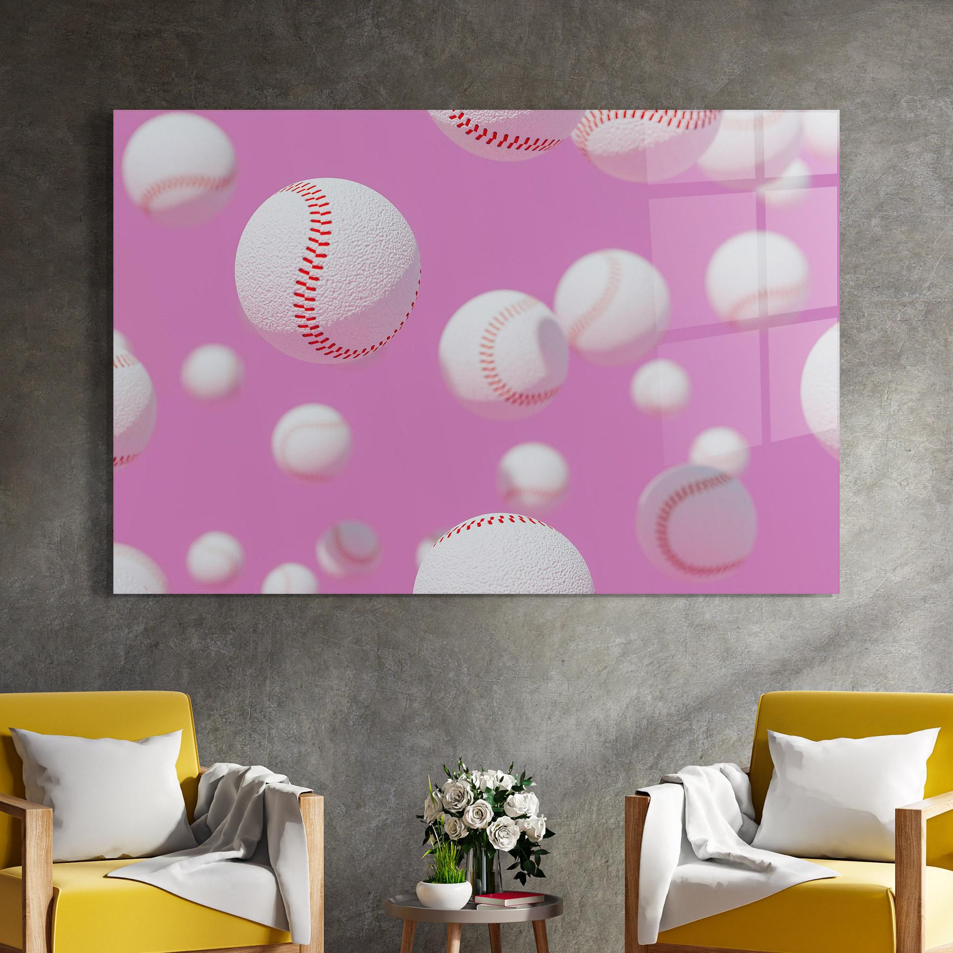 Glasbild Baseball Balls On Pink mockup 4
