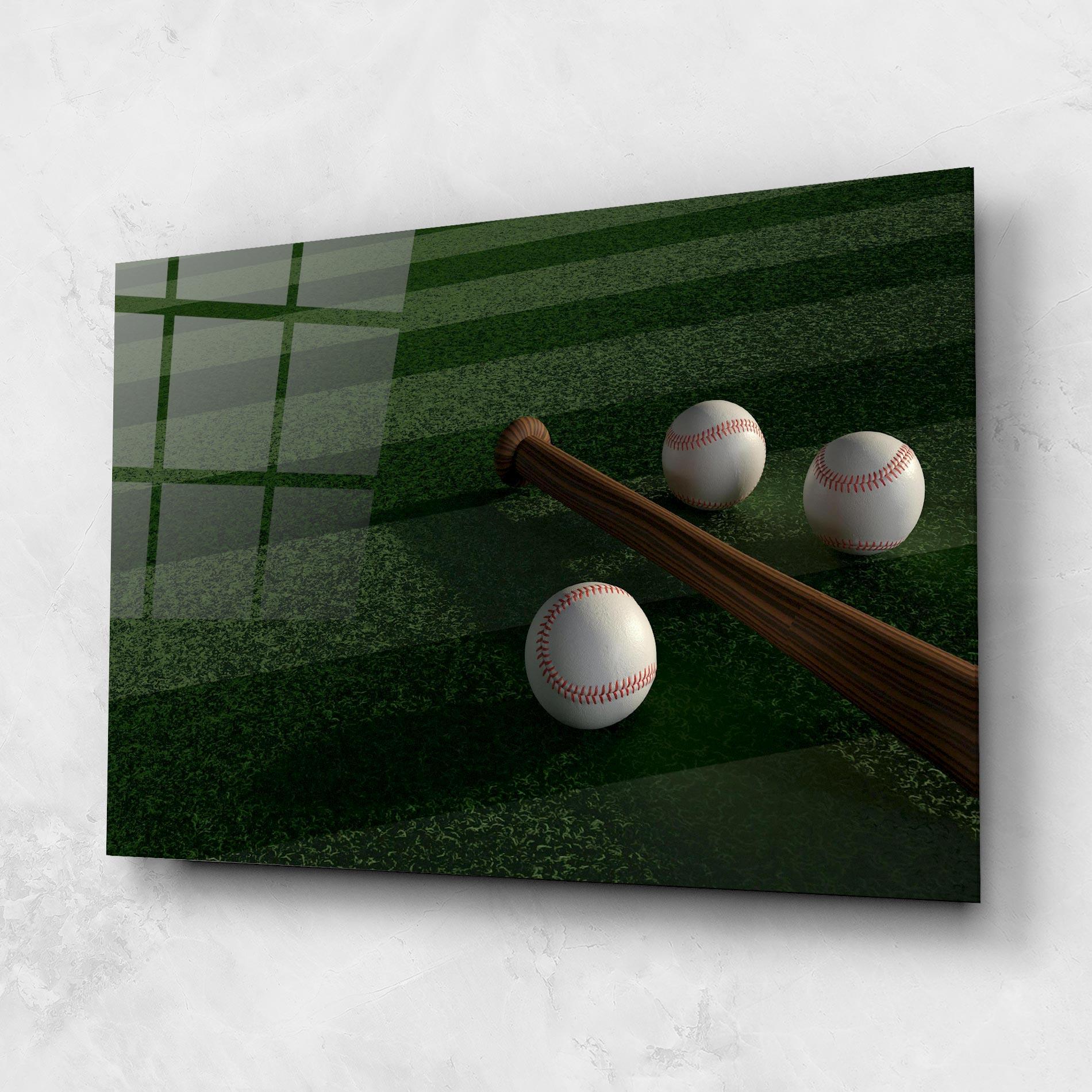 Glasbild Baseball Balls On Grass mockup 1