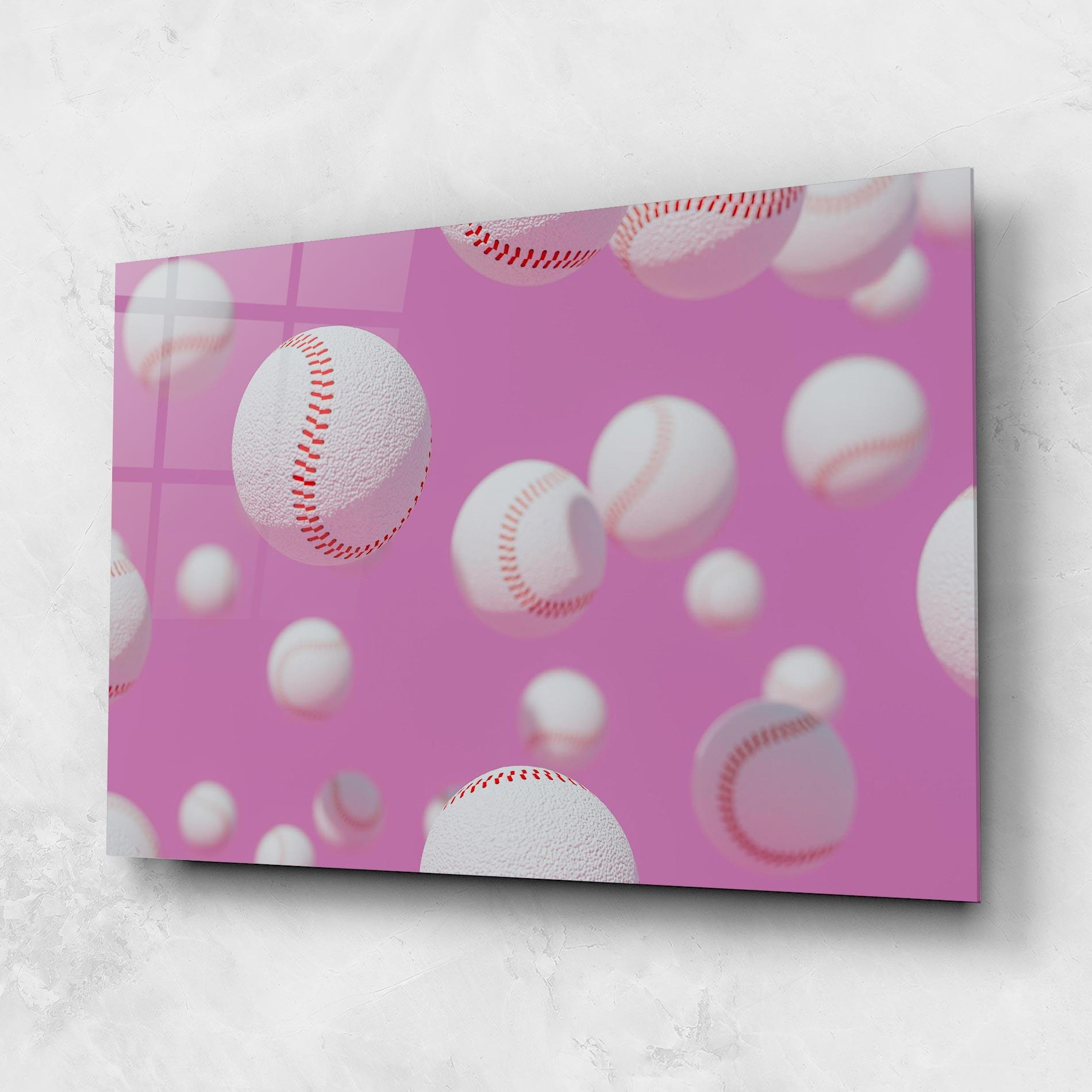 Glasbild Baseball Balls On Pink mockup 1