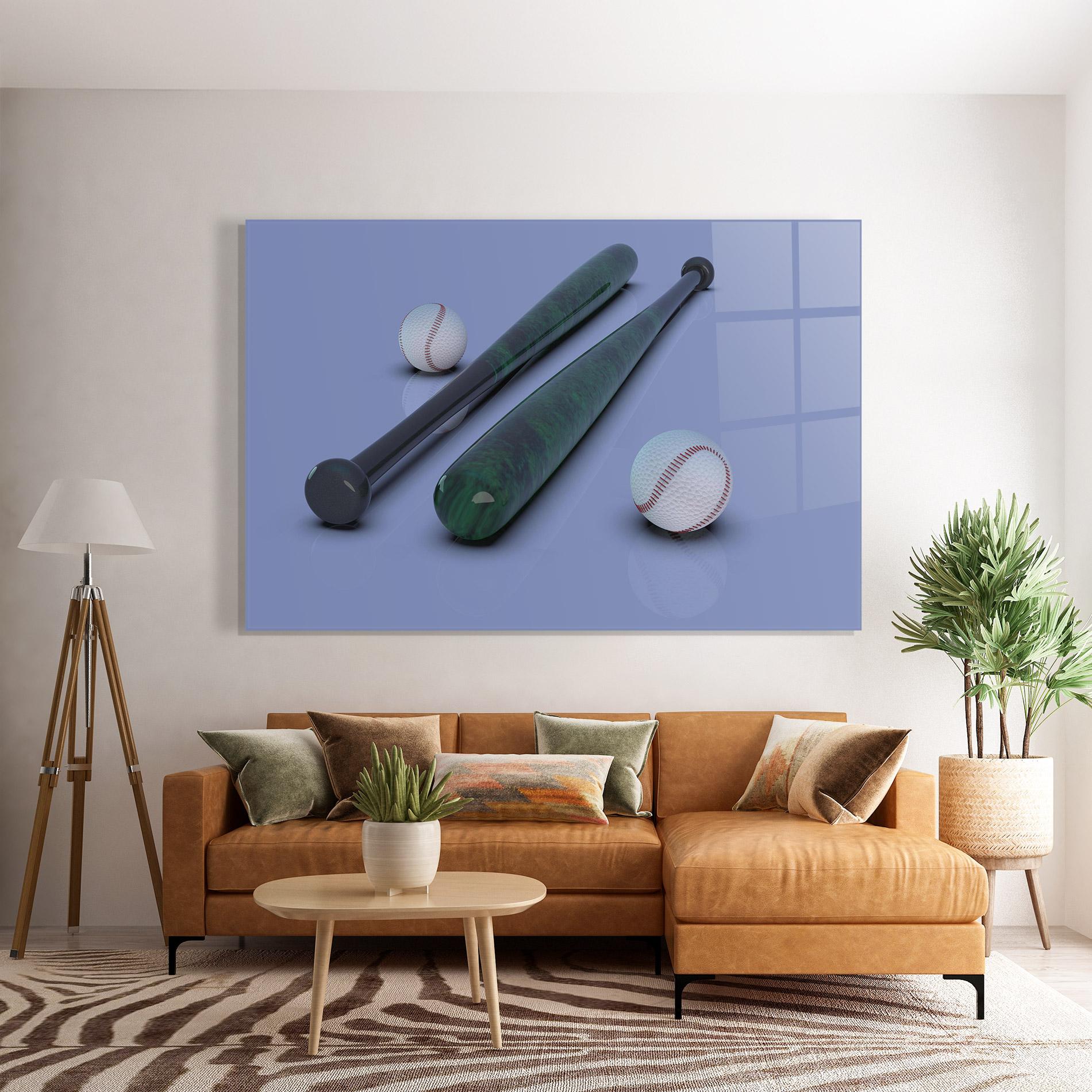 Glasbild Baseball Ball On Purple mockup 7