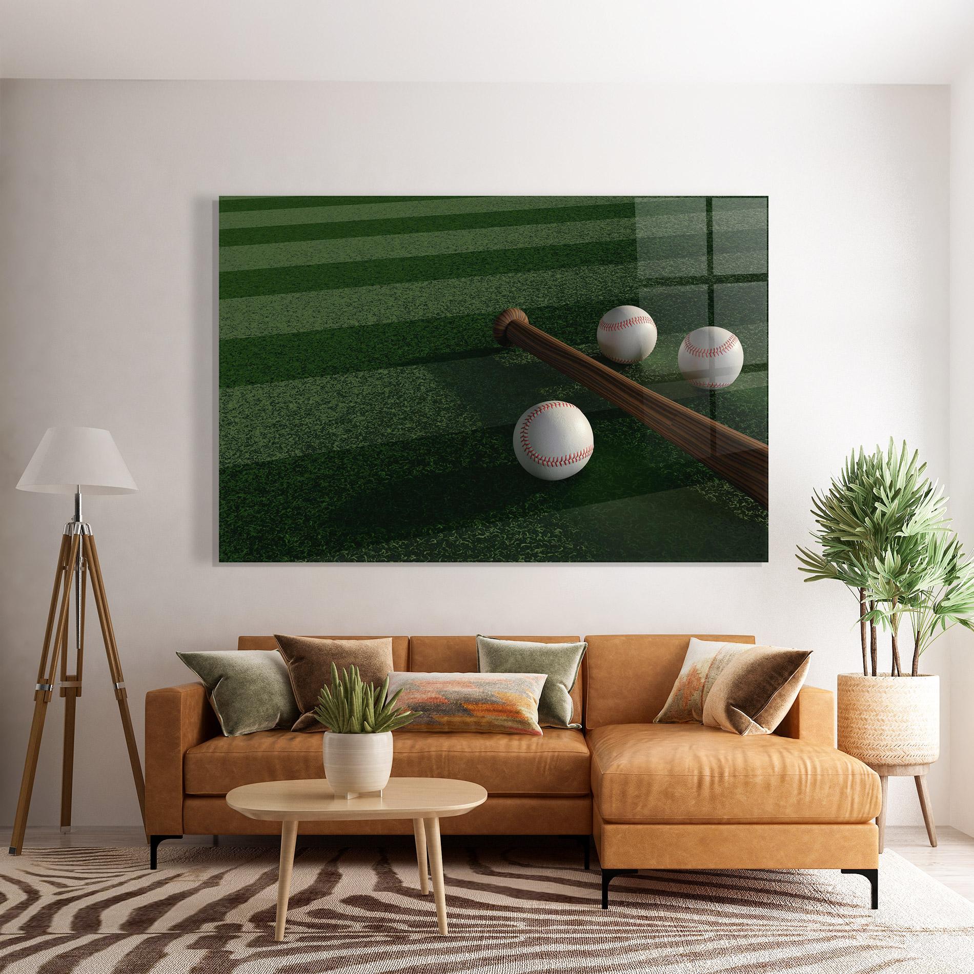 Glasbild Baseball Balls On Grass mockup 7