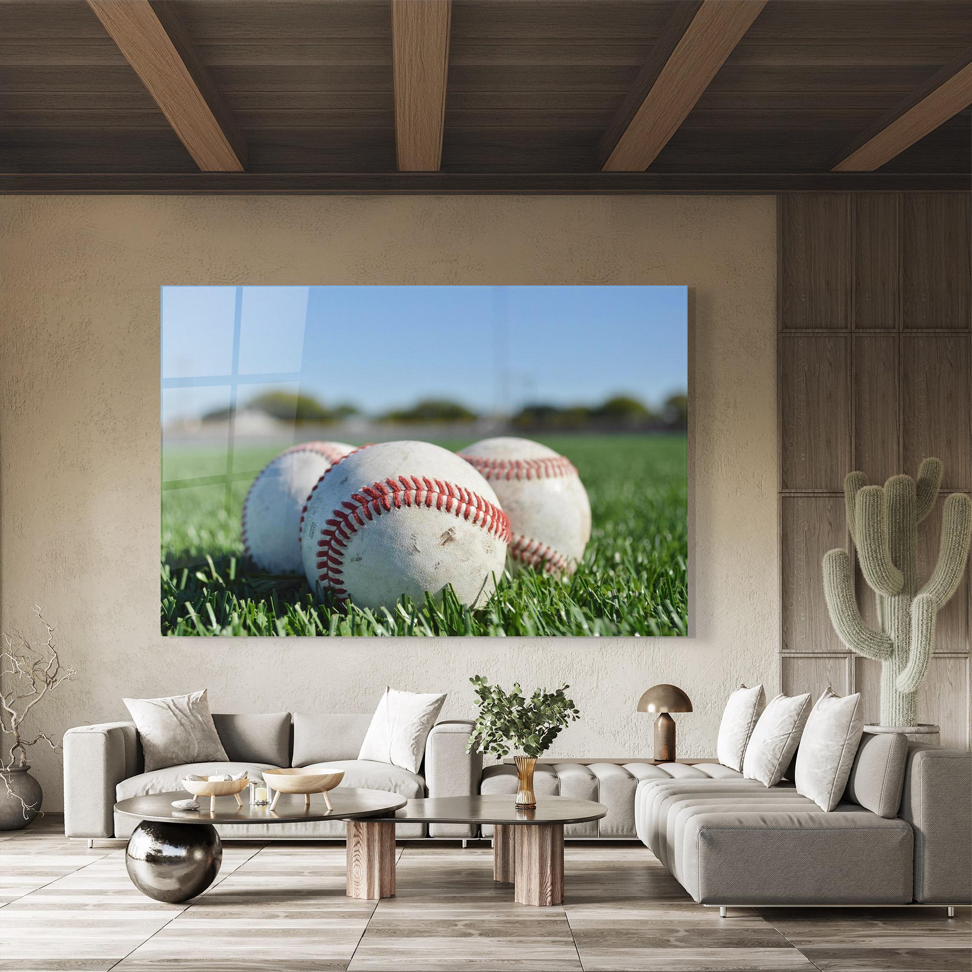 Glasbild Baseball Ball In Grass mockup 8