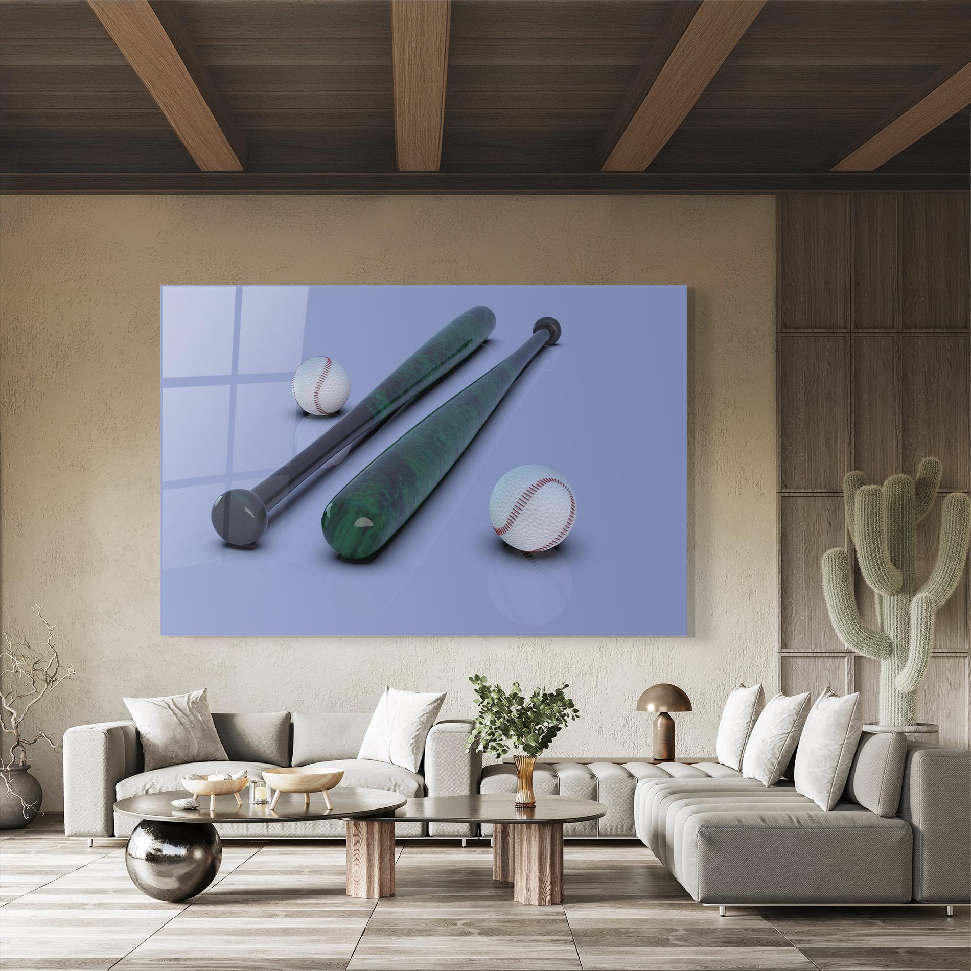 Glasbild Baseball Ball On Purple mockup 8