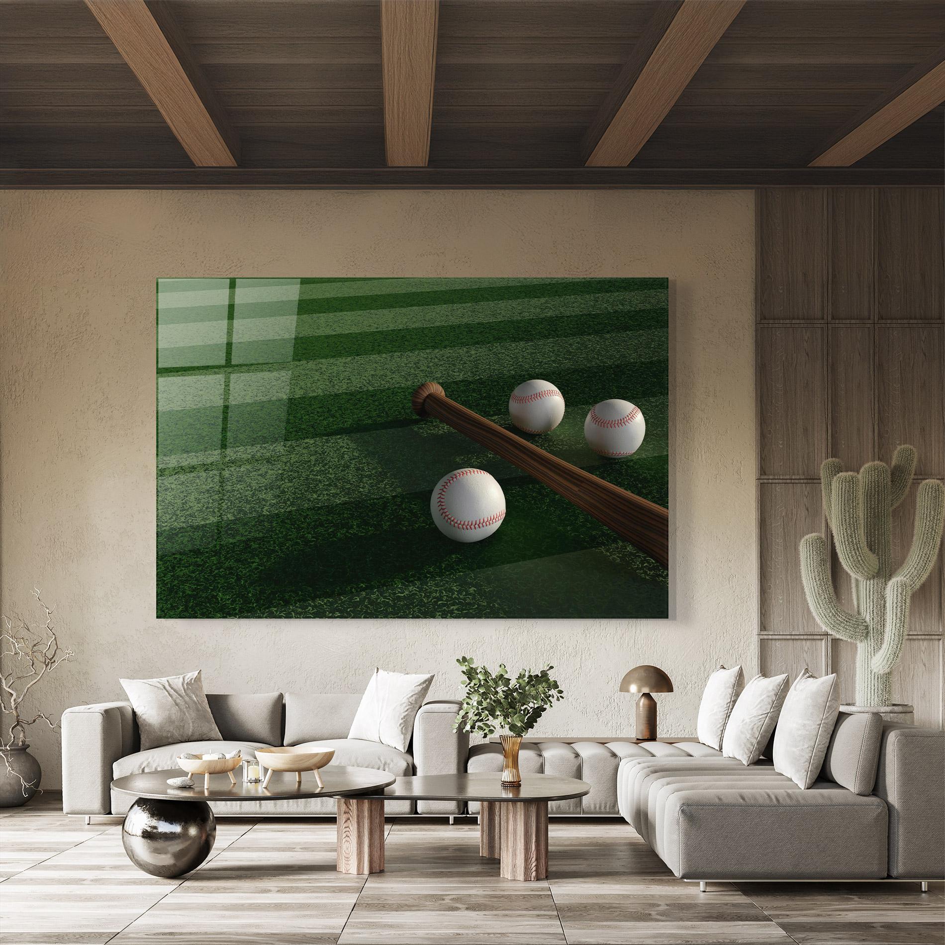 Glasbild Baseball Balls On Grass mockup 8