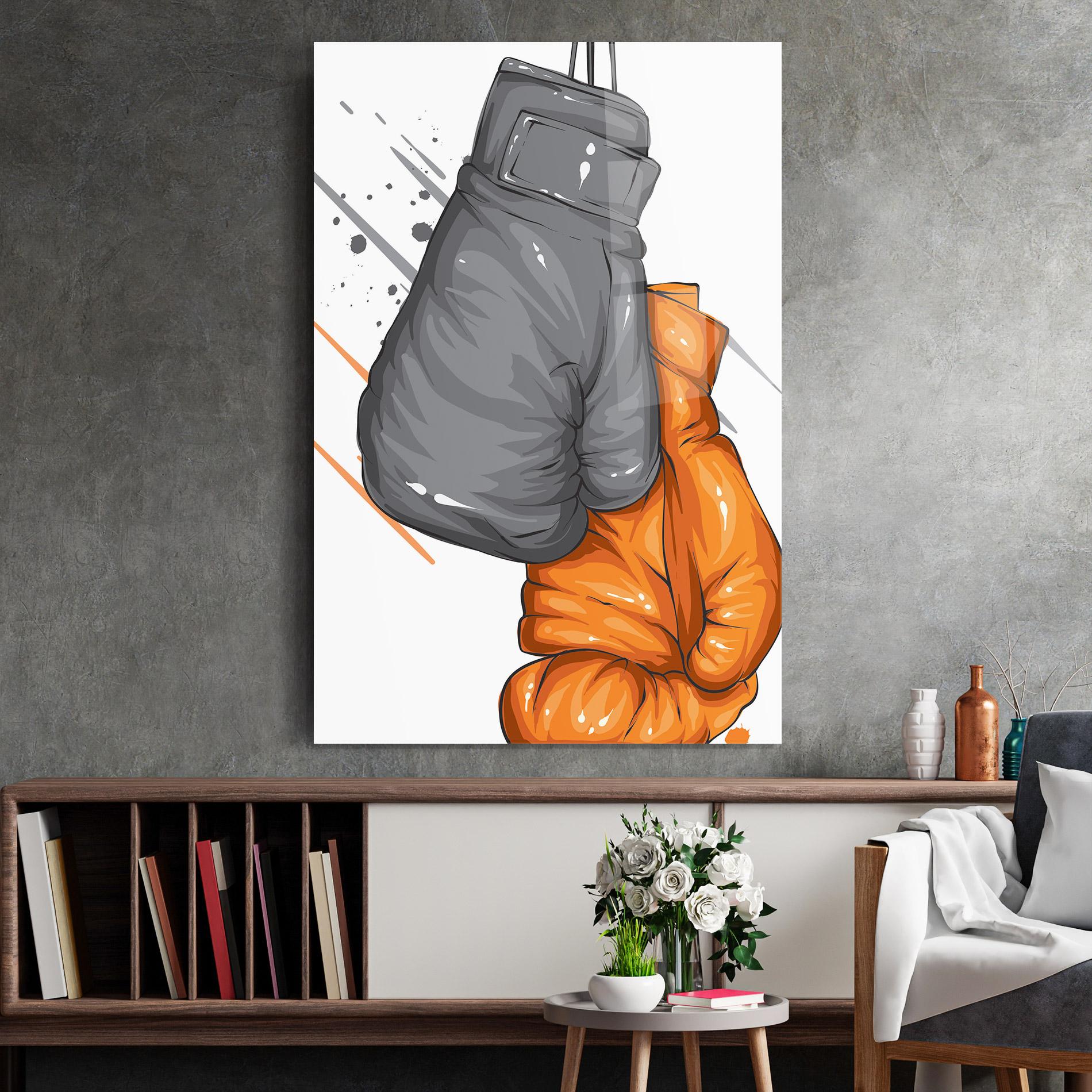 Glasbild Grey Orange Glove mockup 2