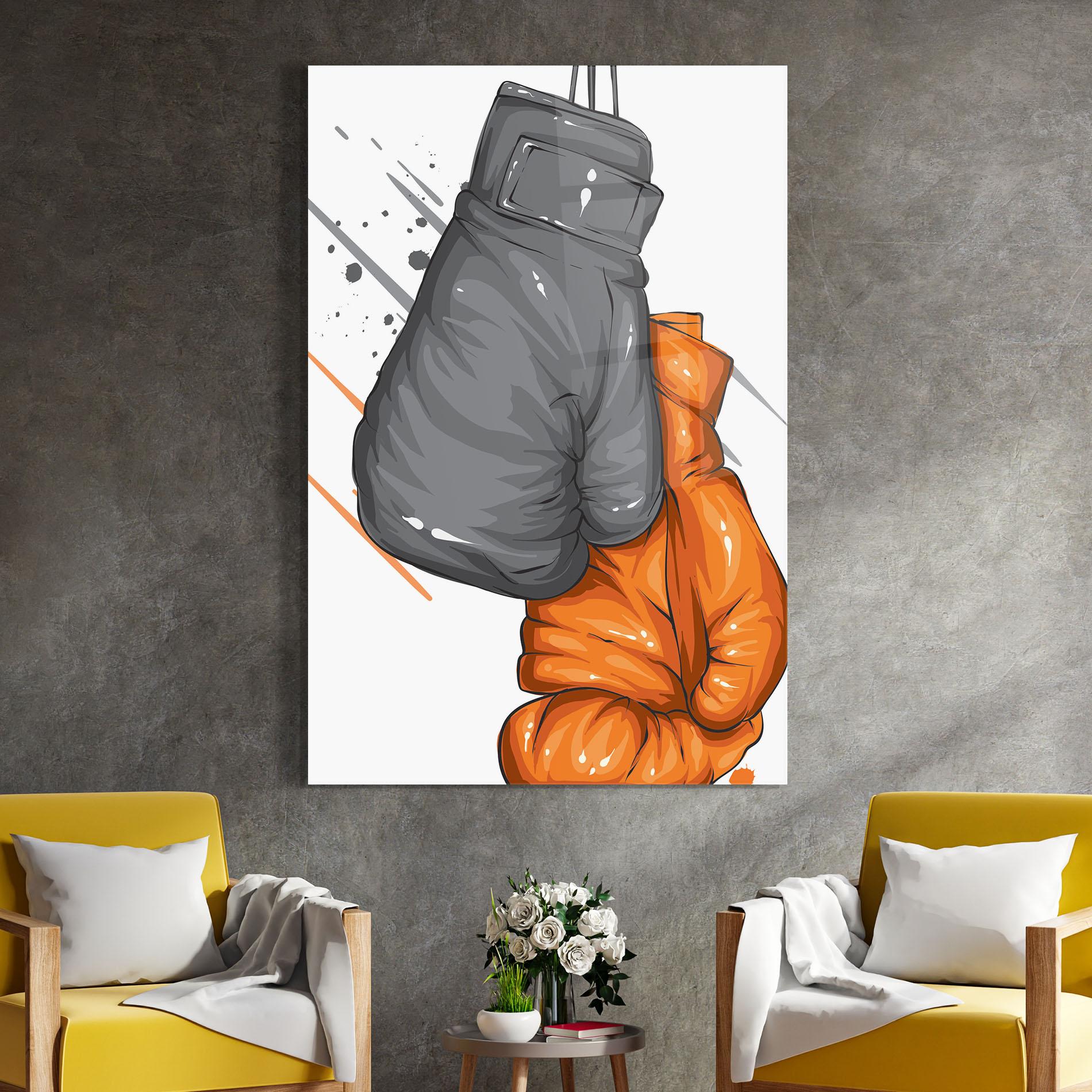 Glasbild Grey Orange Glove mockup 4