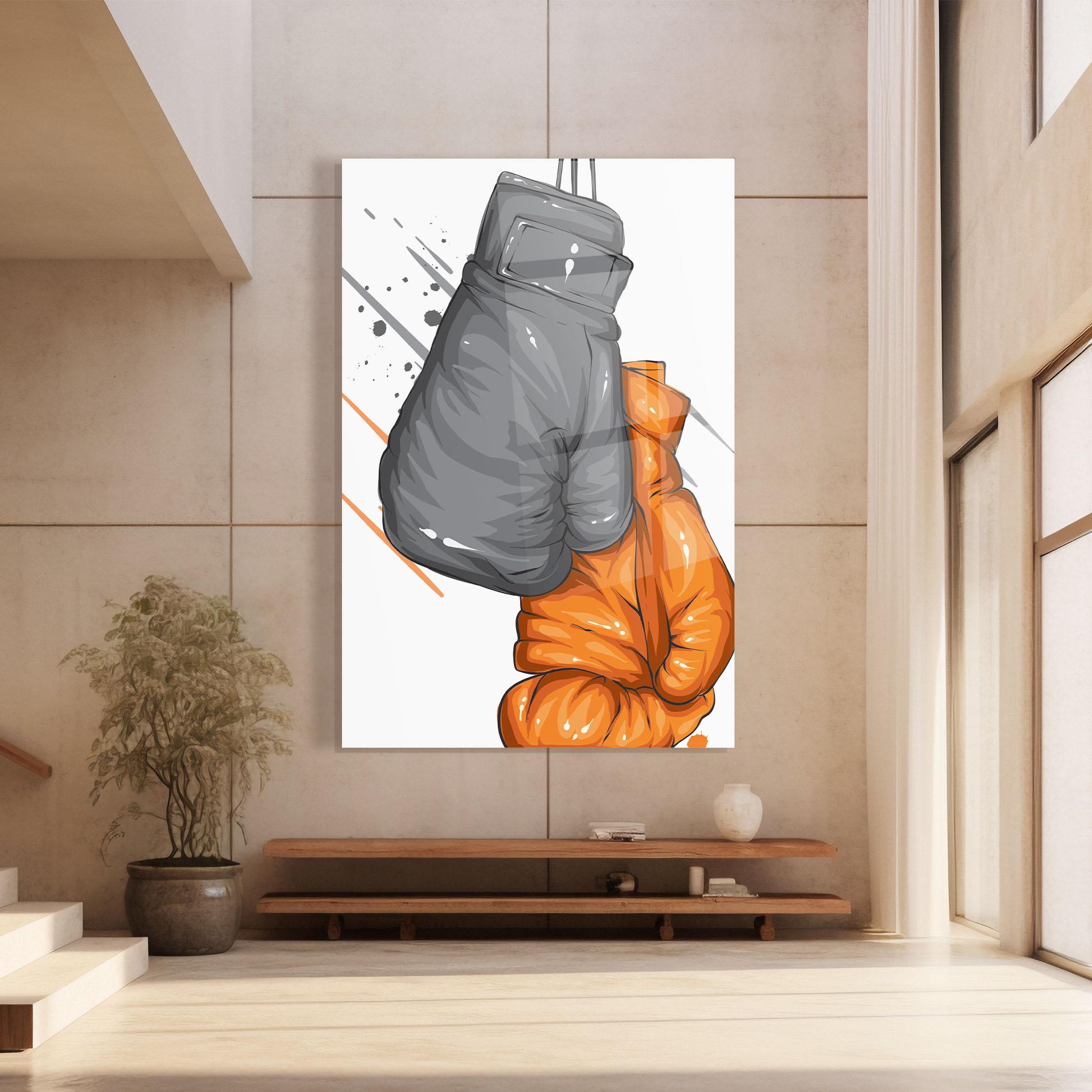 Glasbild Grey Orange Glove mockup 8