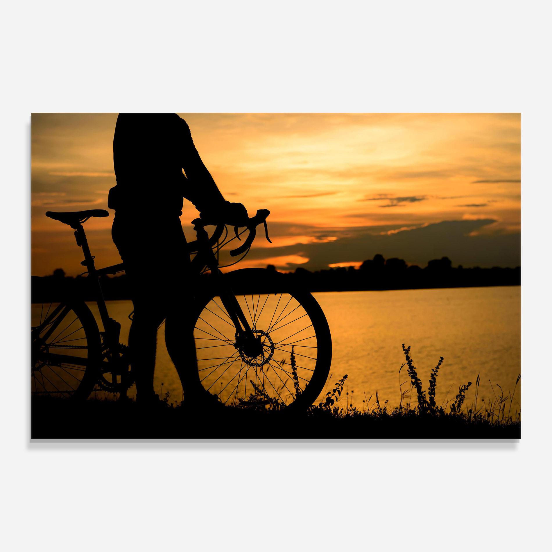 Glasbild Bicycle Sunset Silhouette mockup 0