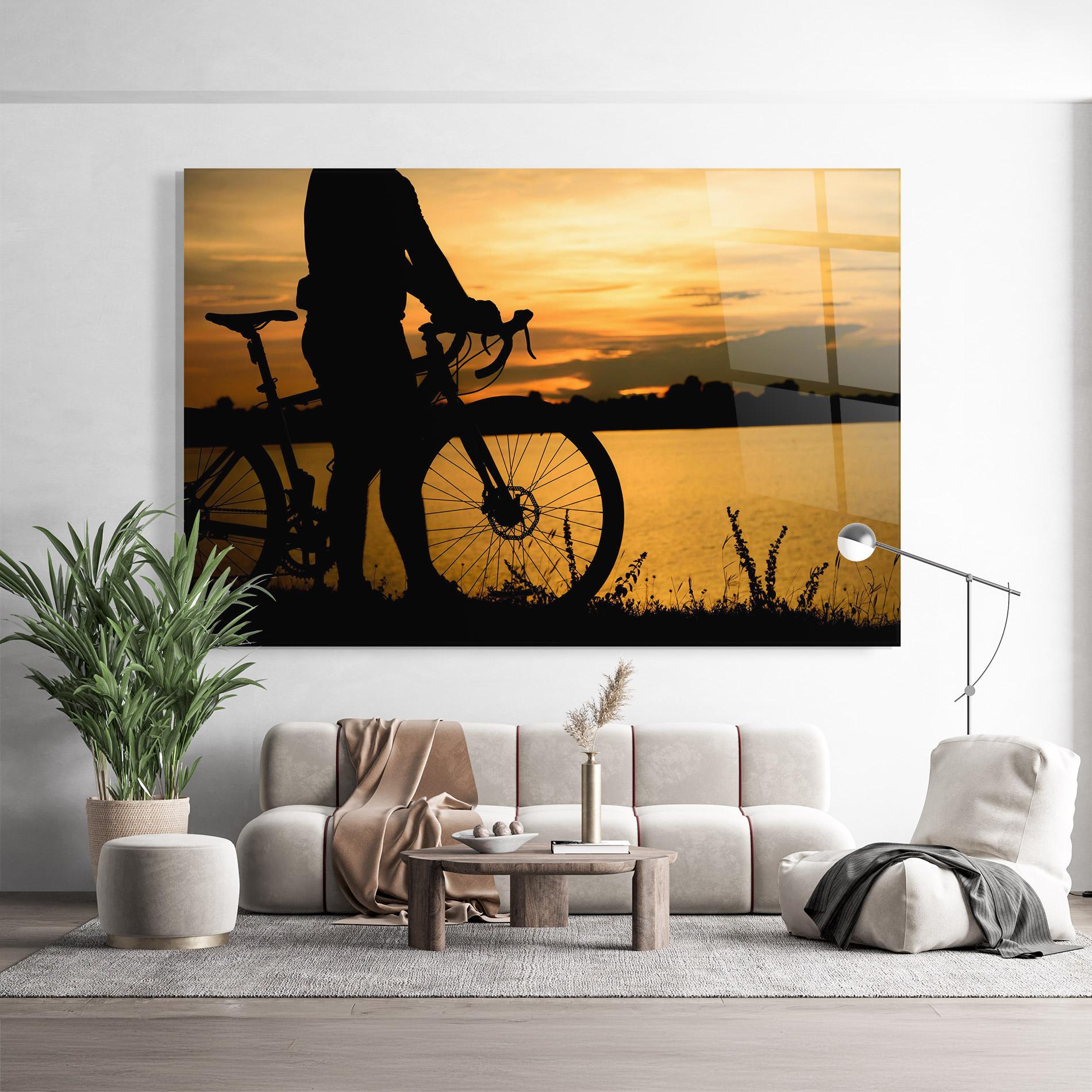 Glasbild Bicycle Sunset Silhouette mockup 9