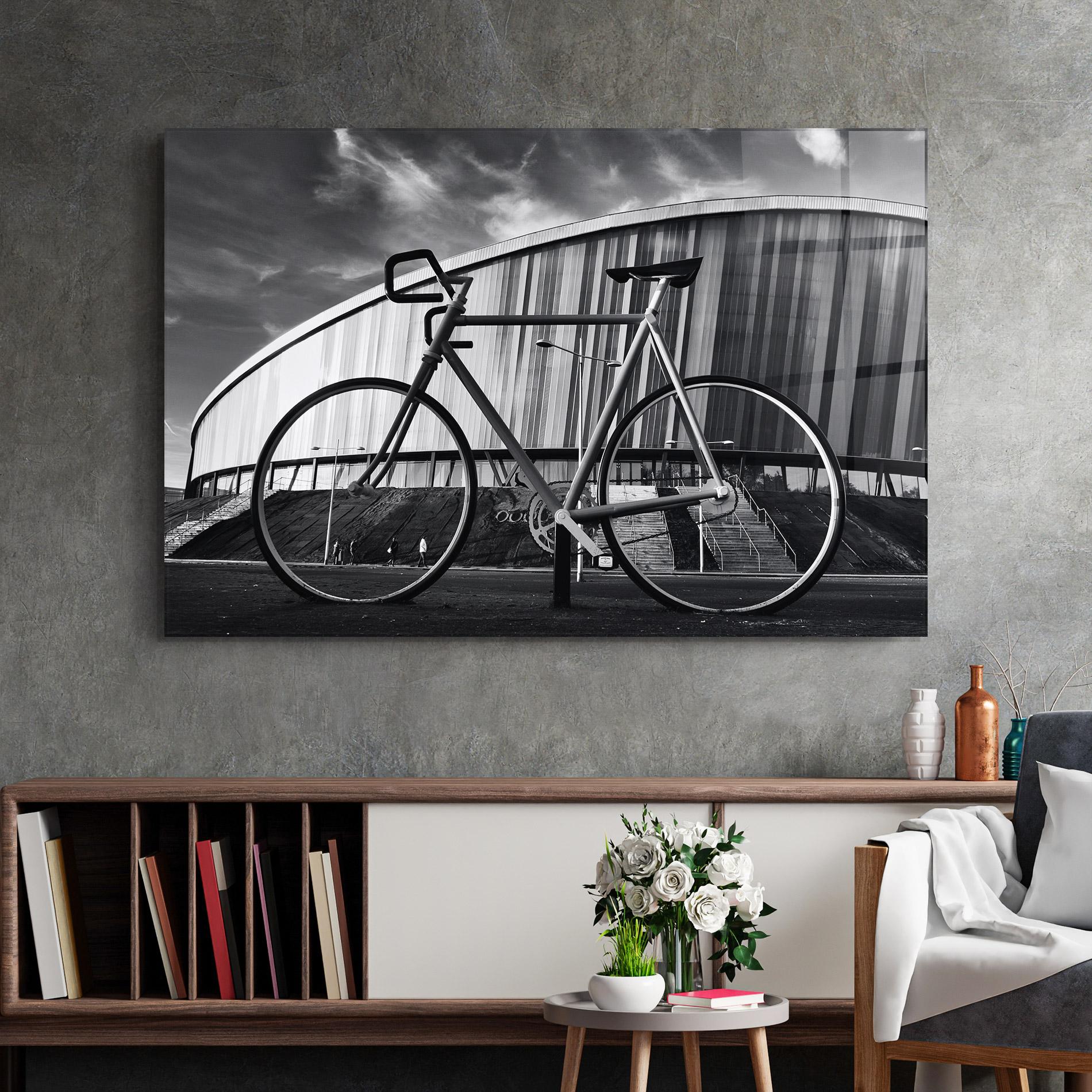Glasbild Big Grey Bike mockup 2