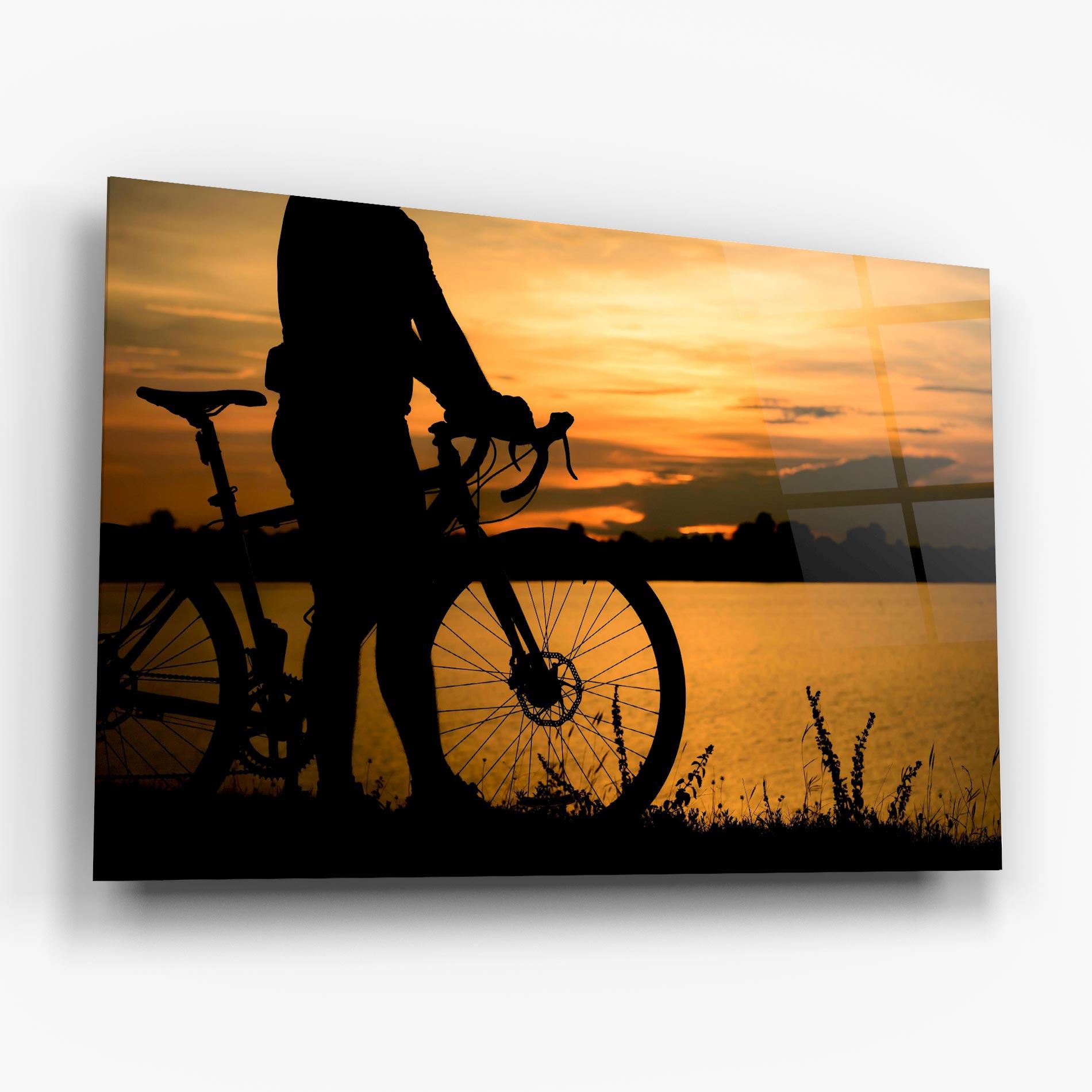 Glasbild Bicycle Sunset Silhouette mockup 6