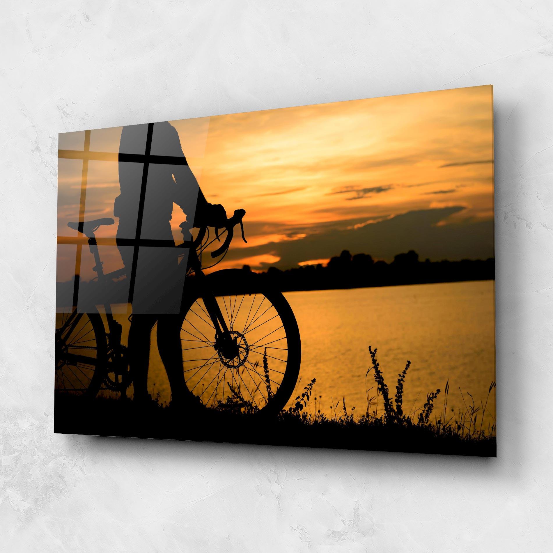 Glasbild Bicycle Sunset Silhouette mockup 1