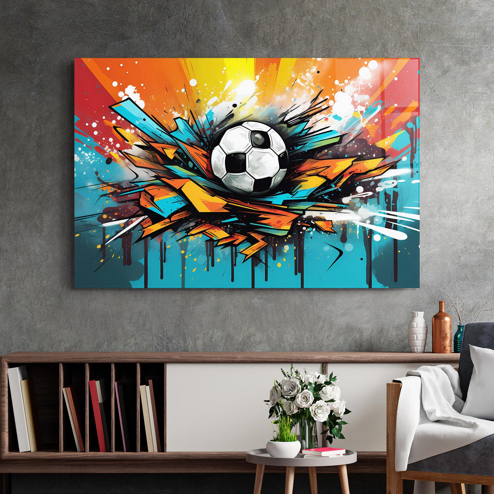 Glasbild Graffiti Style Football mockup 2