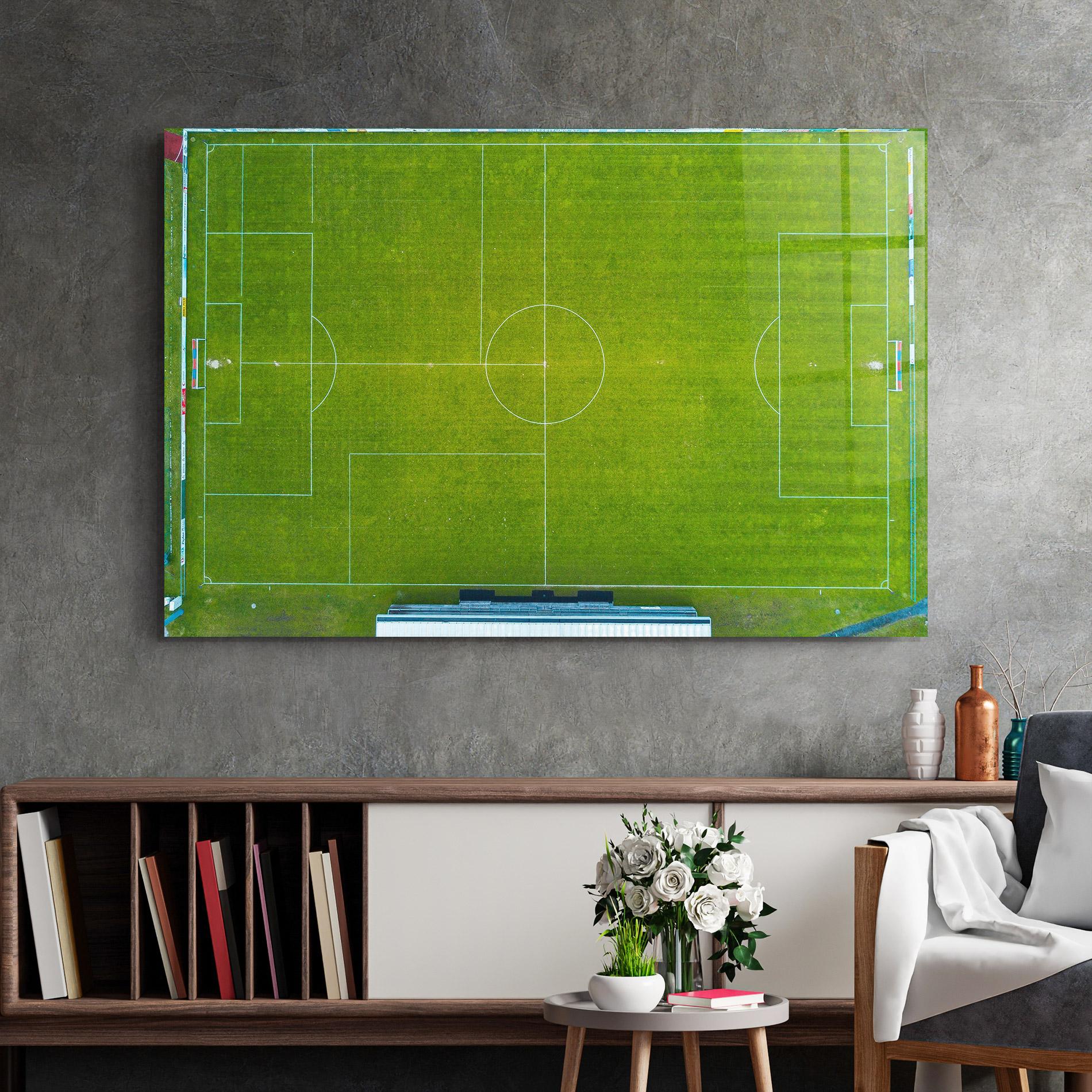 Glasbild Green Football Field mockup 2