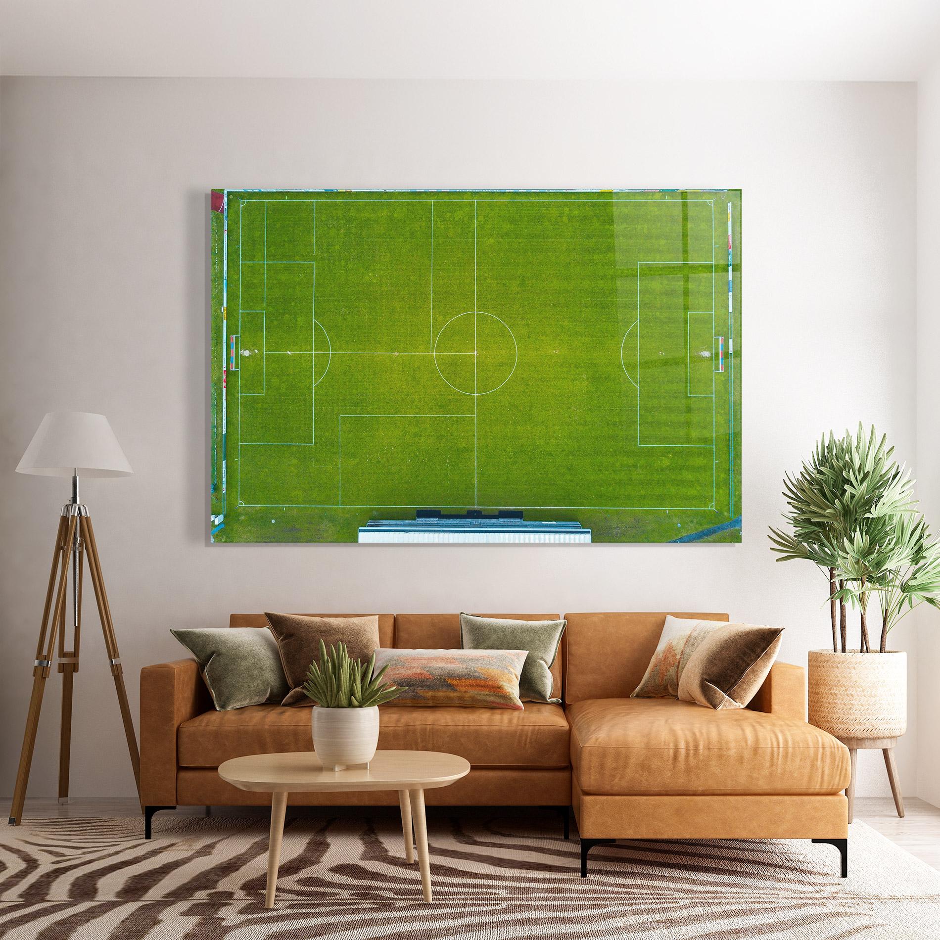 Glasbild Green Football Field mockup 7