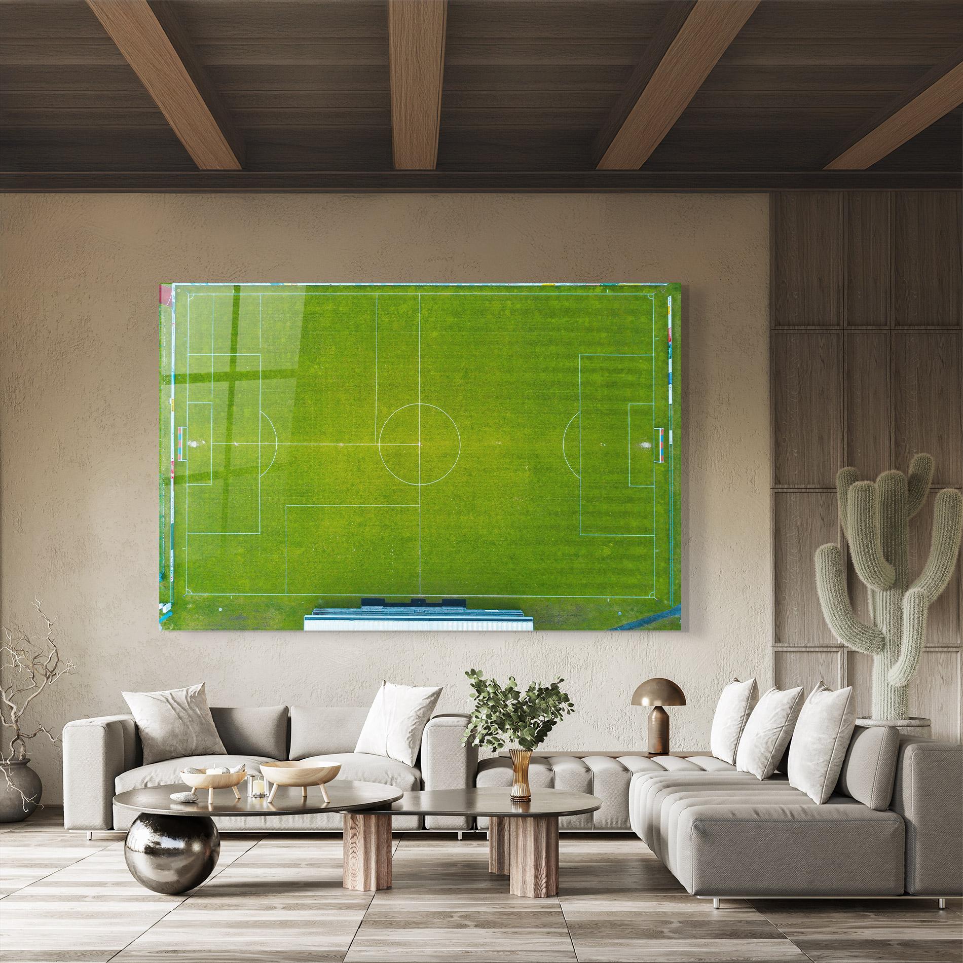 Glasbild Green Football Field mockup 8