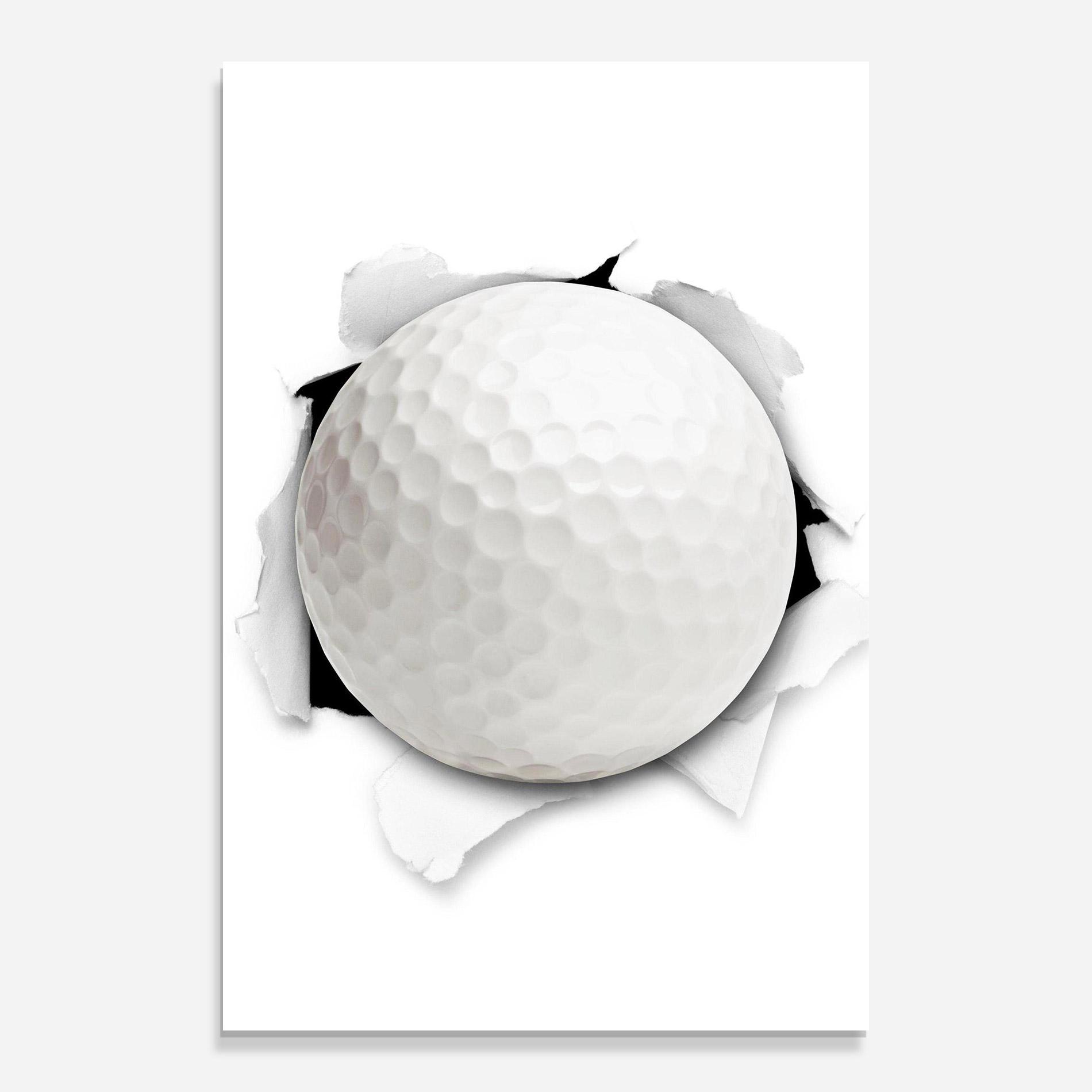 Glasbild Golf Ball Bursting Hole mockup 0