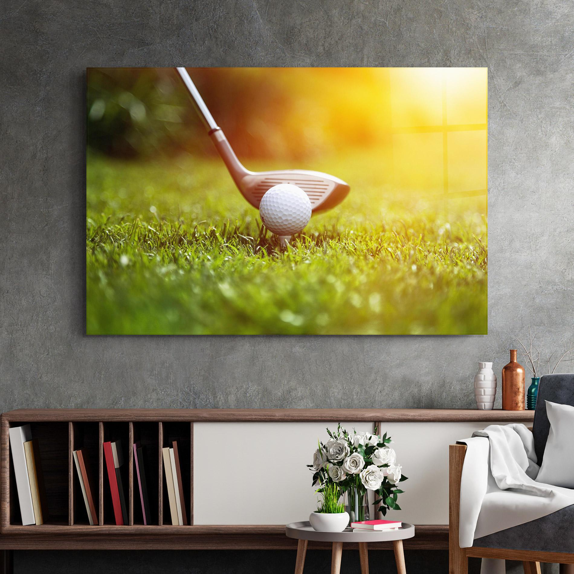 Glasbild Close Up Golf Ball mockup 2