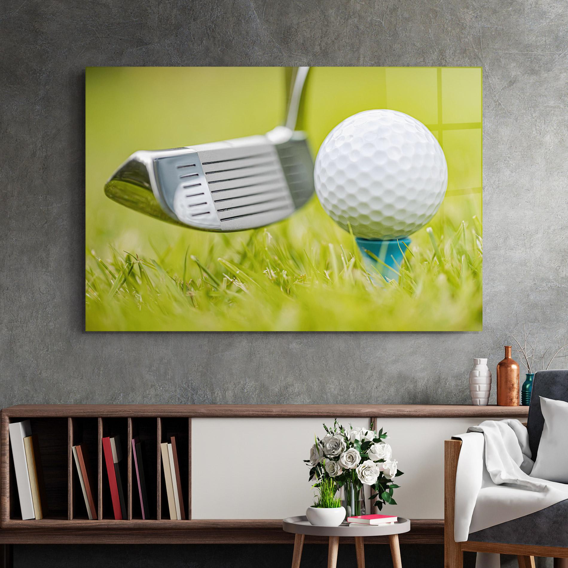Glasbild Golf Ball Grass mockup 2