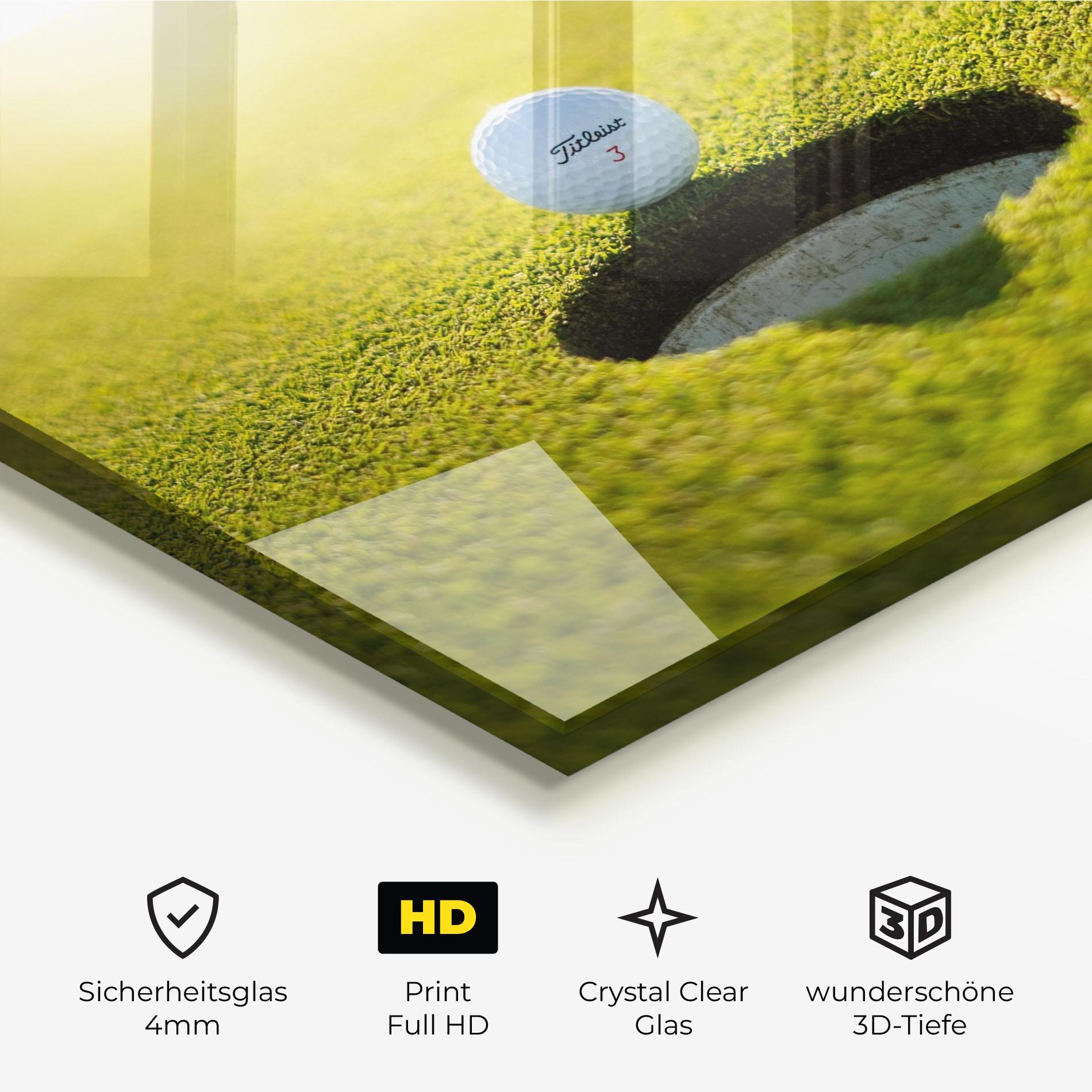 Glasbild Golf Ball Close To Fall mockup 3