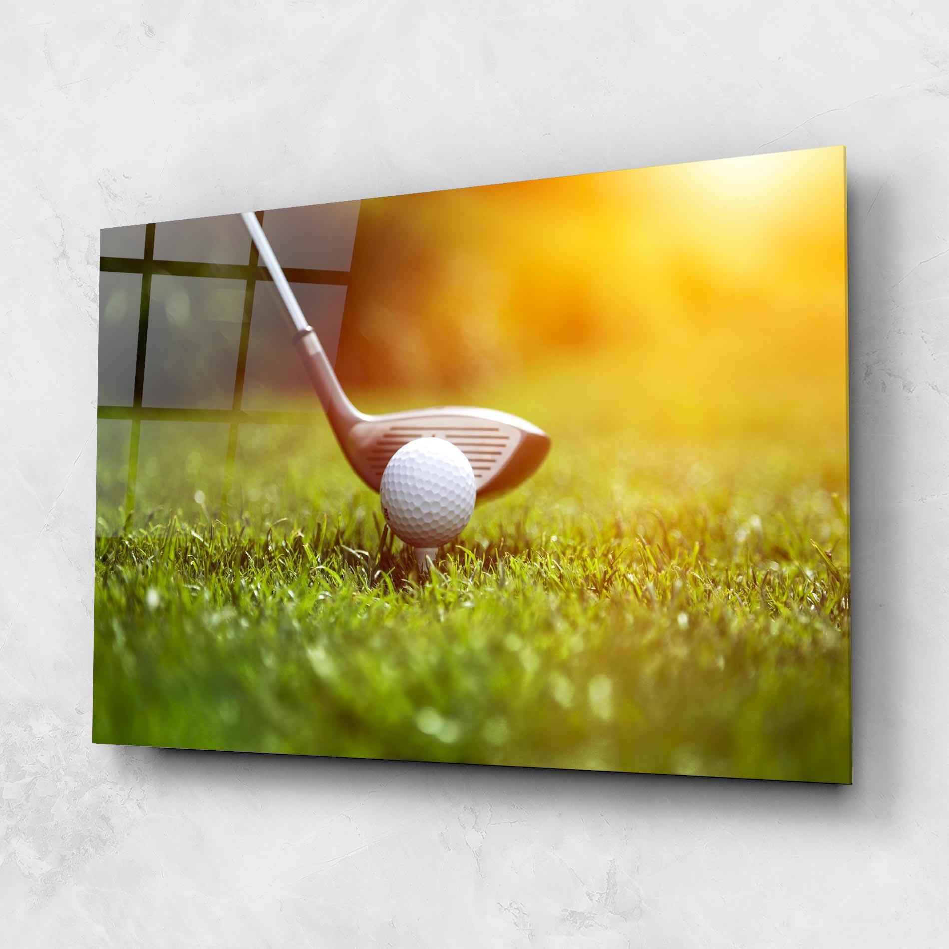 Glasbild Close Up Golf Ball mockup 1