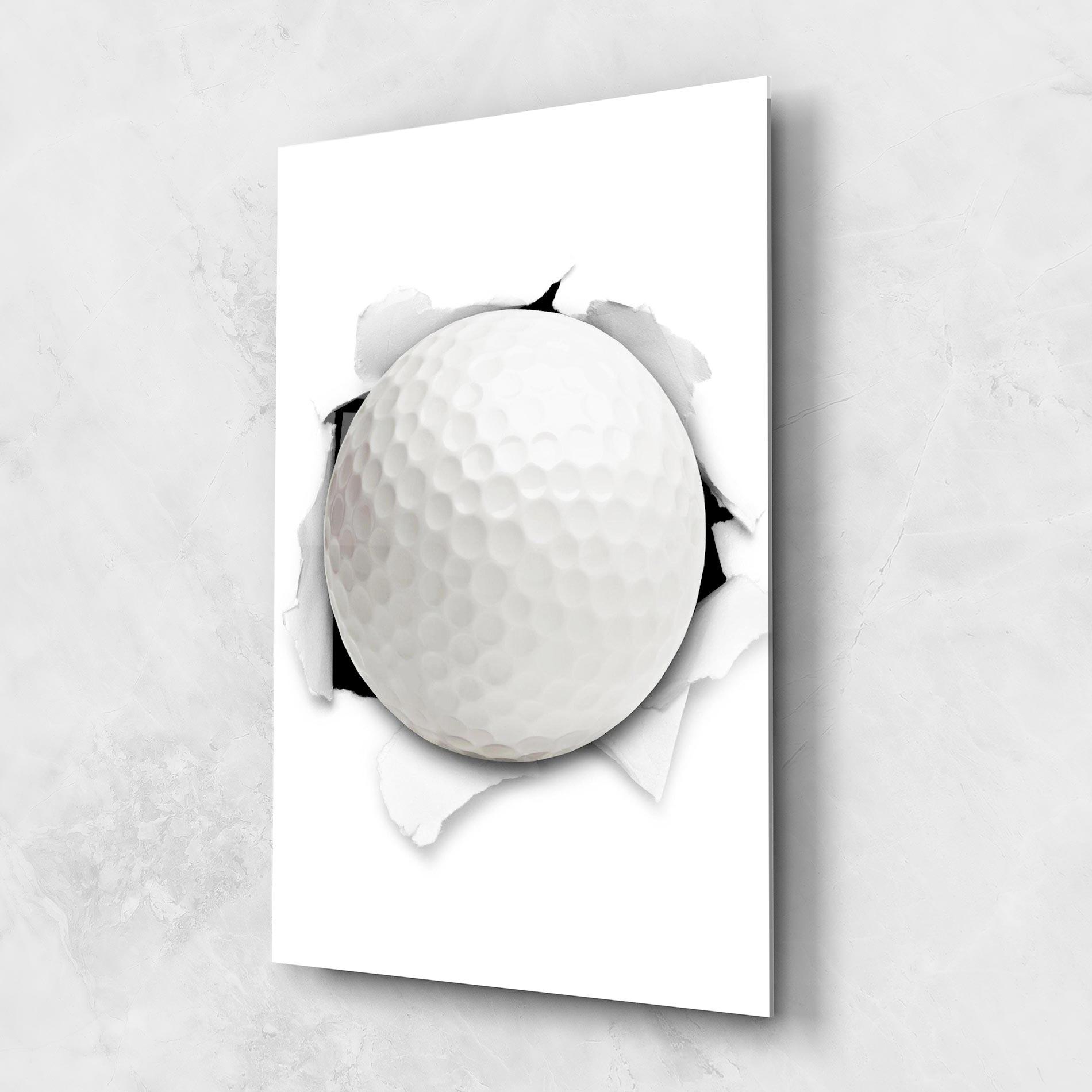 Glasbild Golf Ball Bursting Hole mockup 1