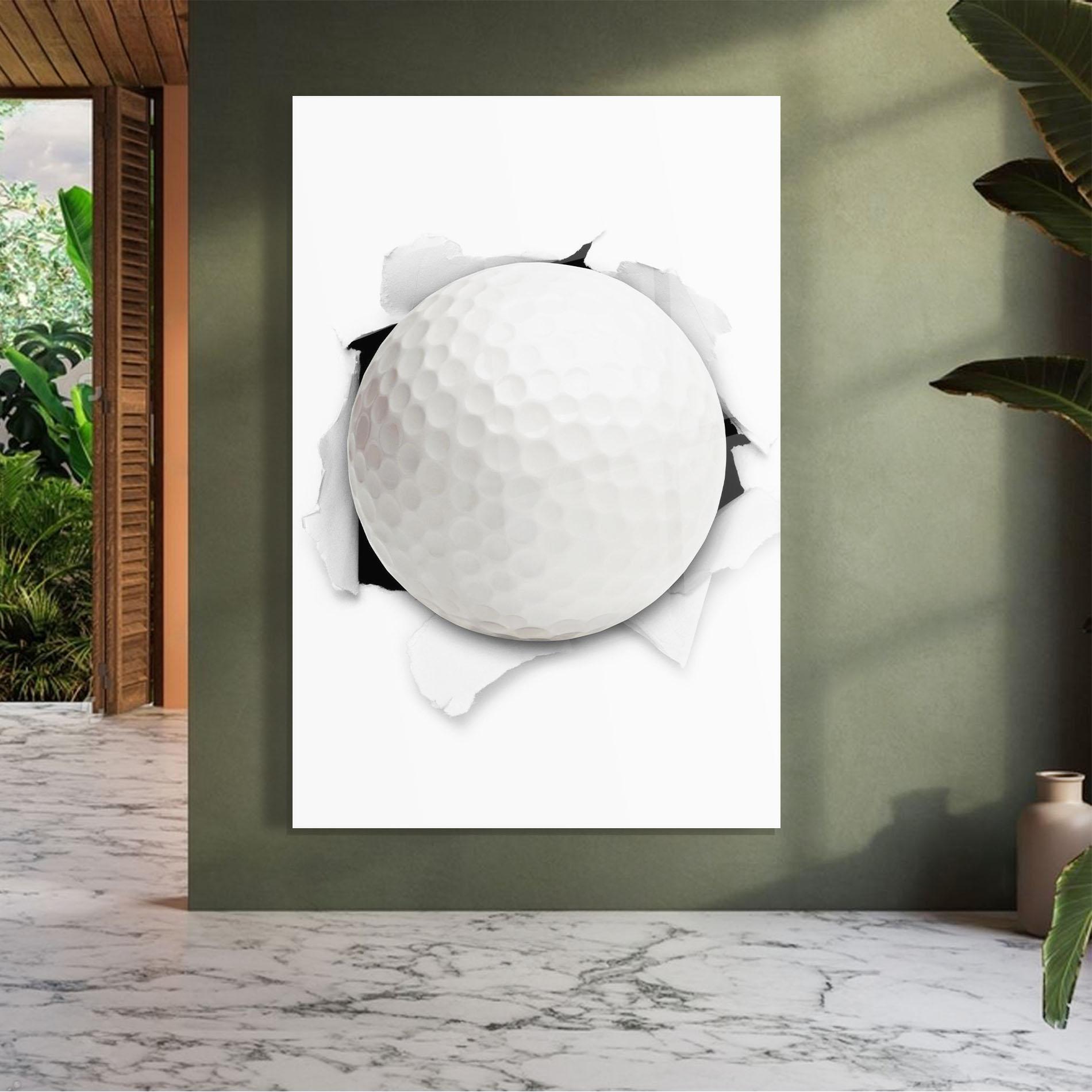 Glasbild Golf Ball Bursting Hole mockup 7