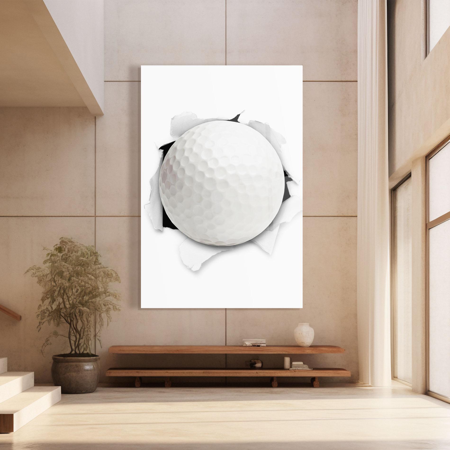 Glasbild Golf Ball Bursting Hole mockup 8