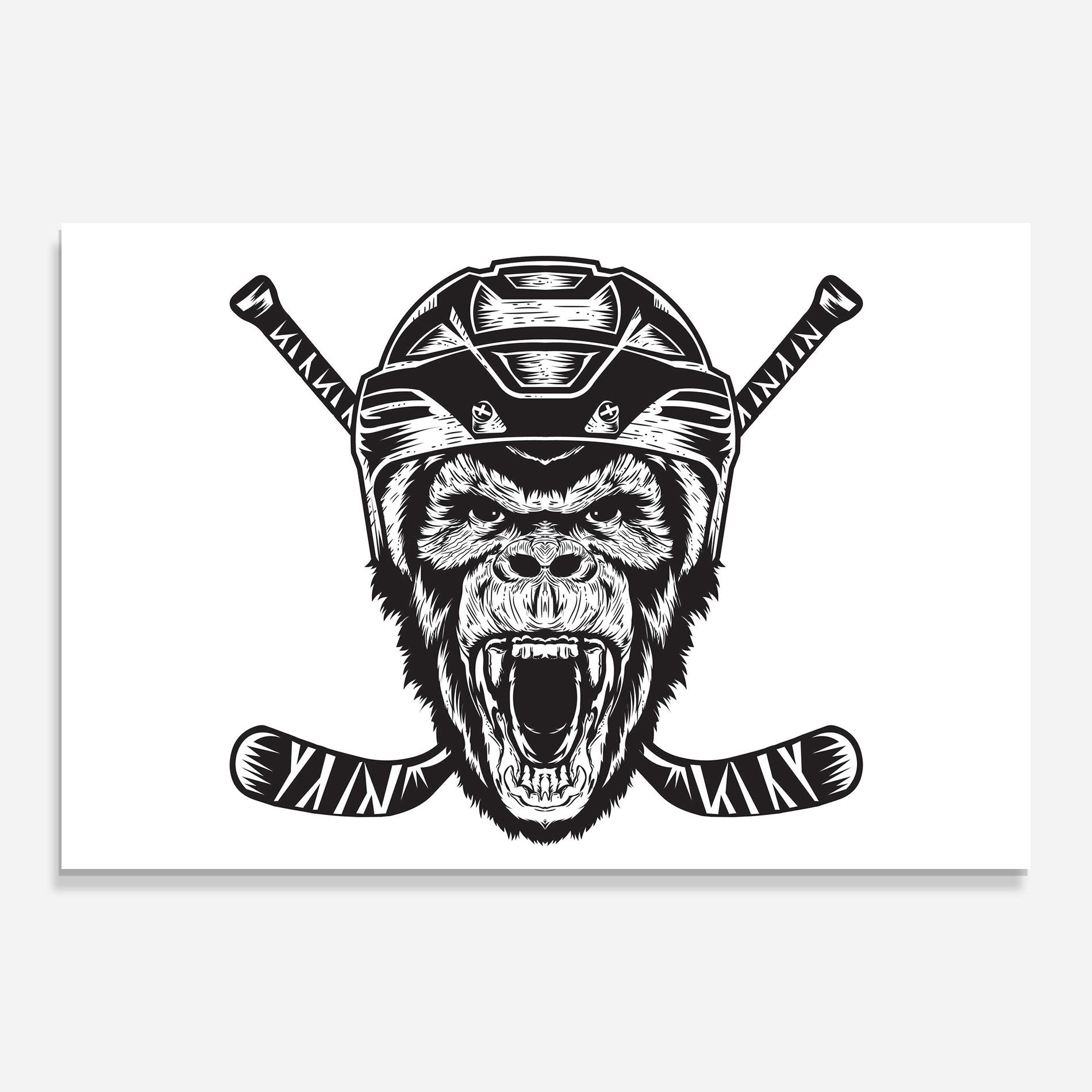Glasbild Monkey Hockey mockup 0
