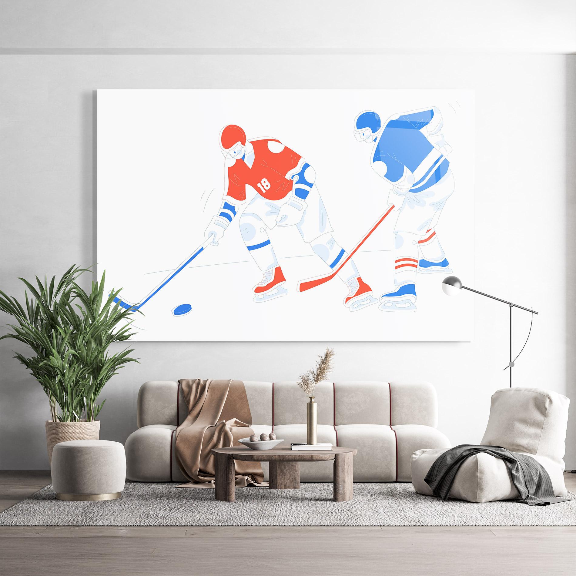 Glasbild Orange Blue Hockey mockup 9
