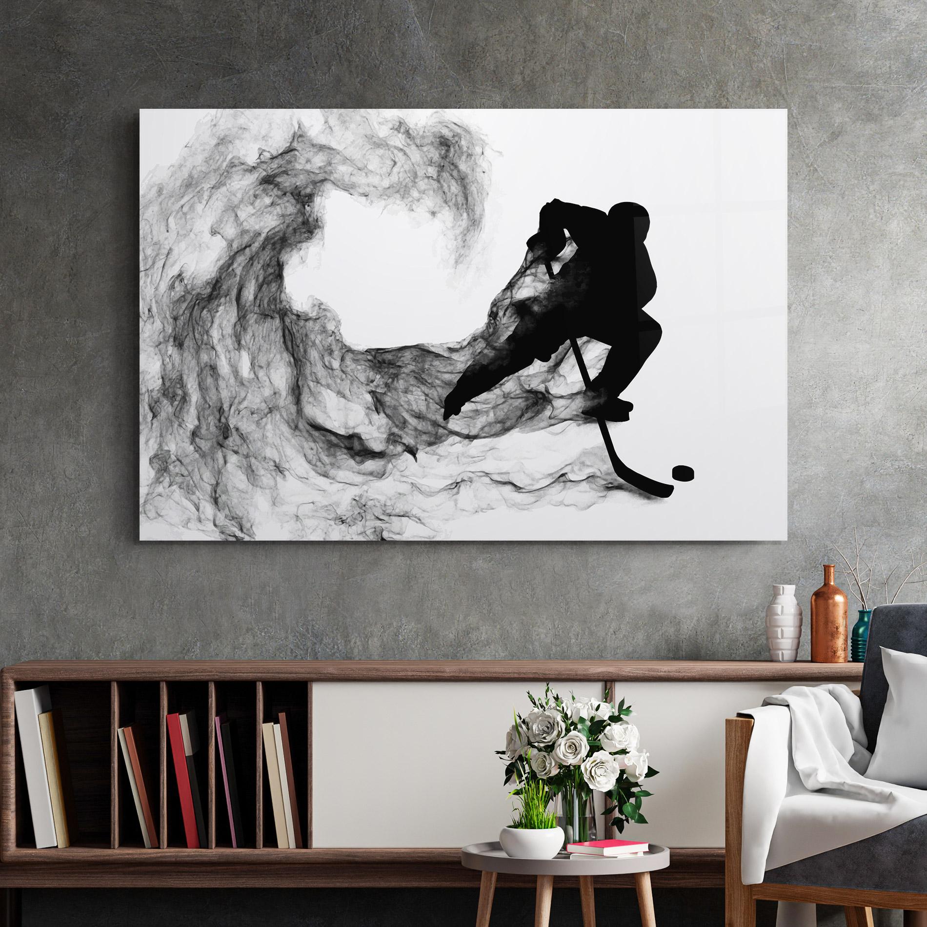 Glasbild Black Smoke Hockey mockup 2