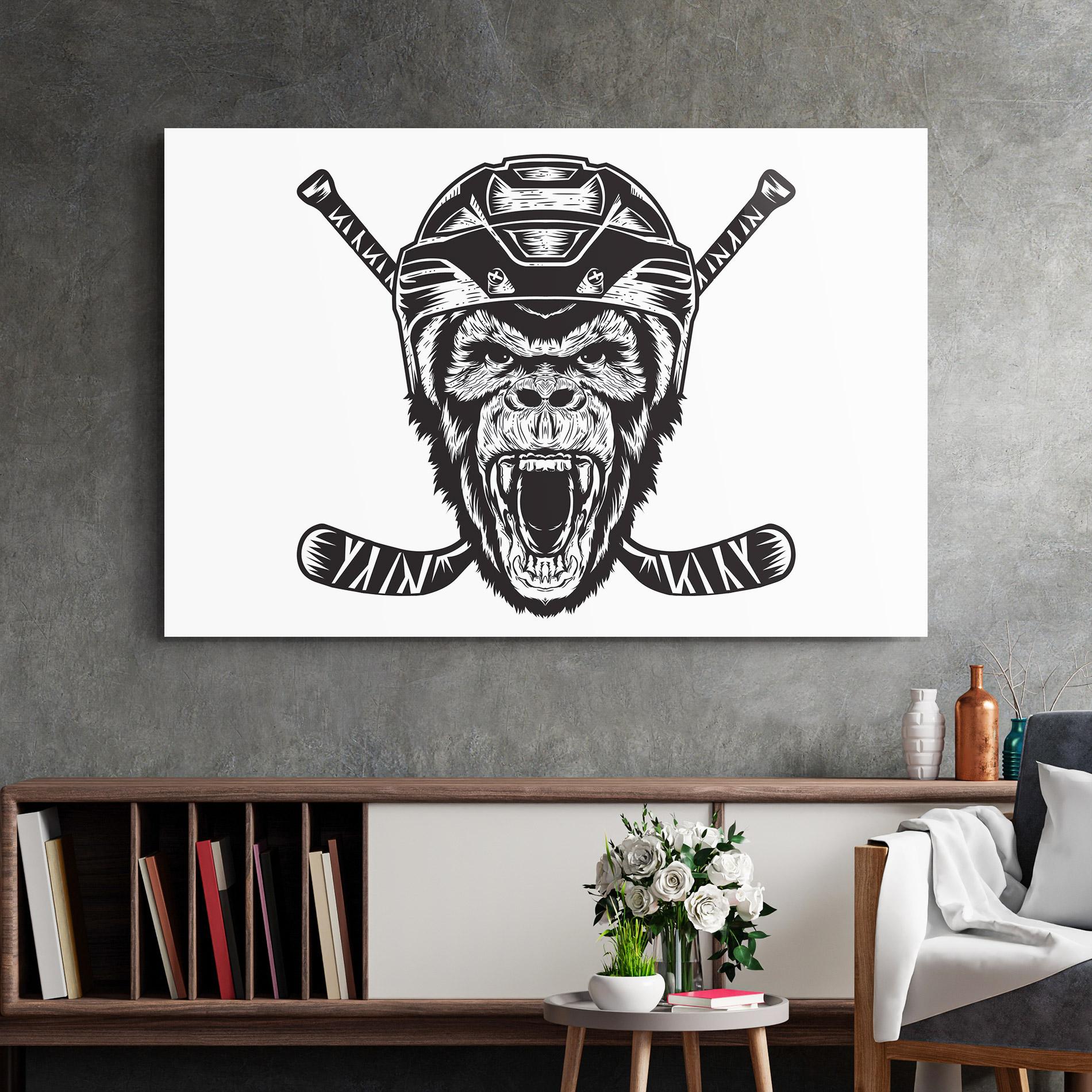 Glasbild Monkey Hockey mockup 2