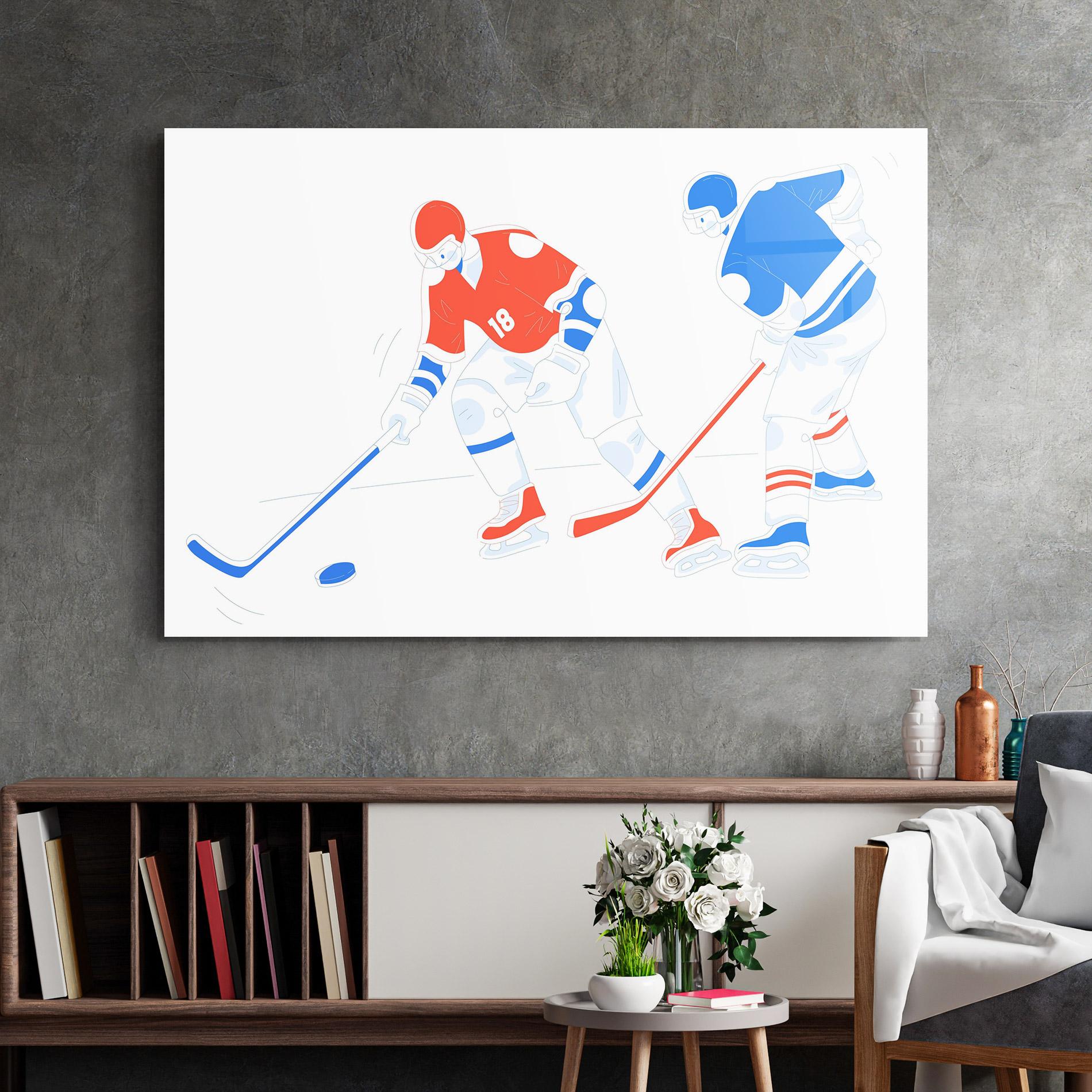 Glasbild Orange Blue Hockey mockup 2