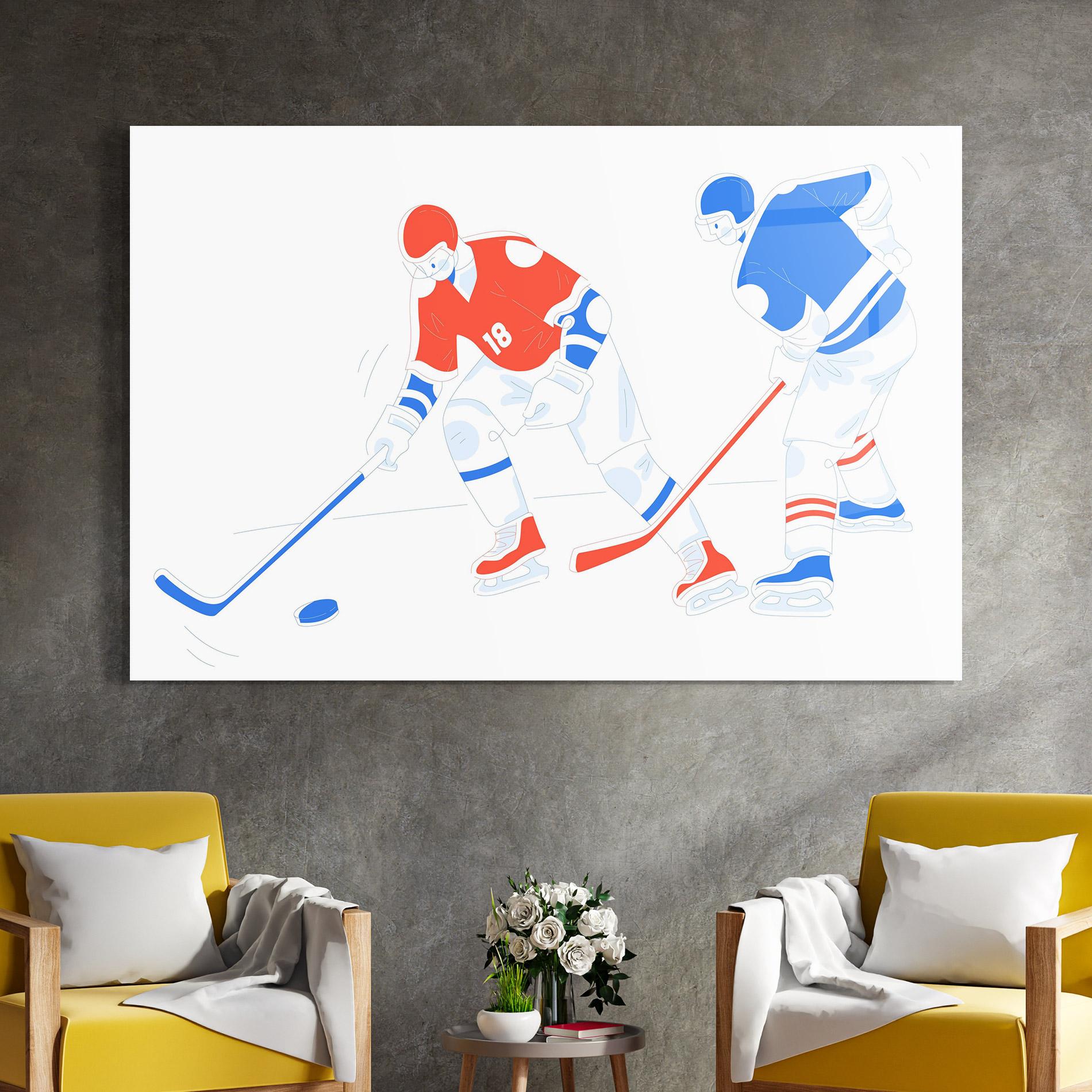 Glasbild Orange Blue Hockey mockup 4