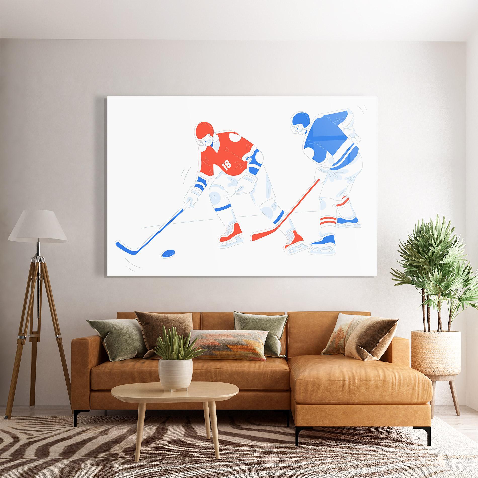 Glasbild Orange Blue Hockey mockup 7
