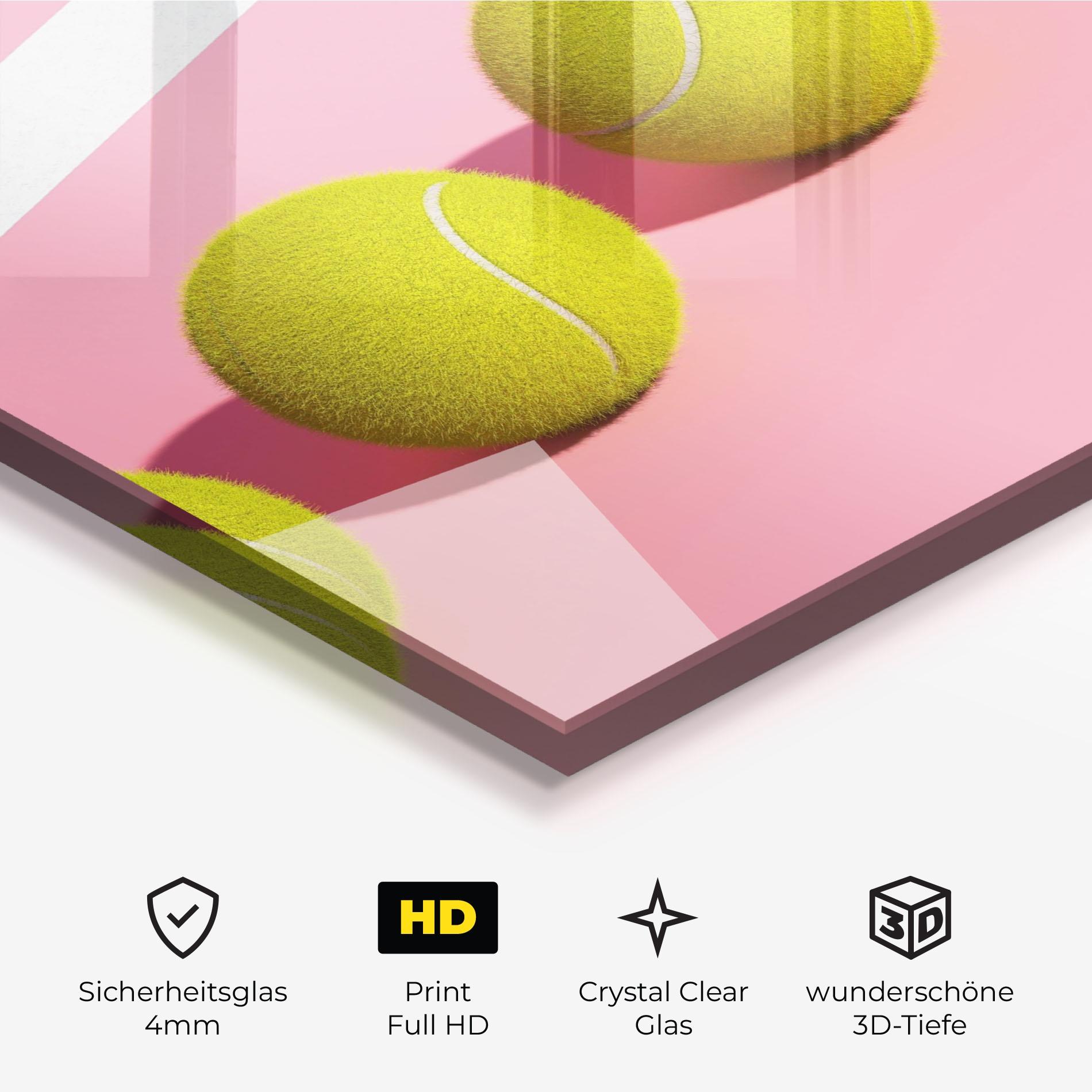 Glasbild Tennis Balls On Pink mockup 3