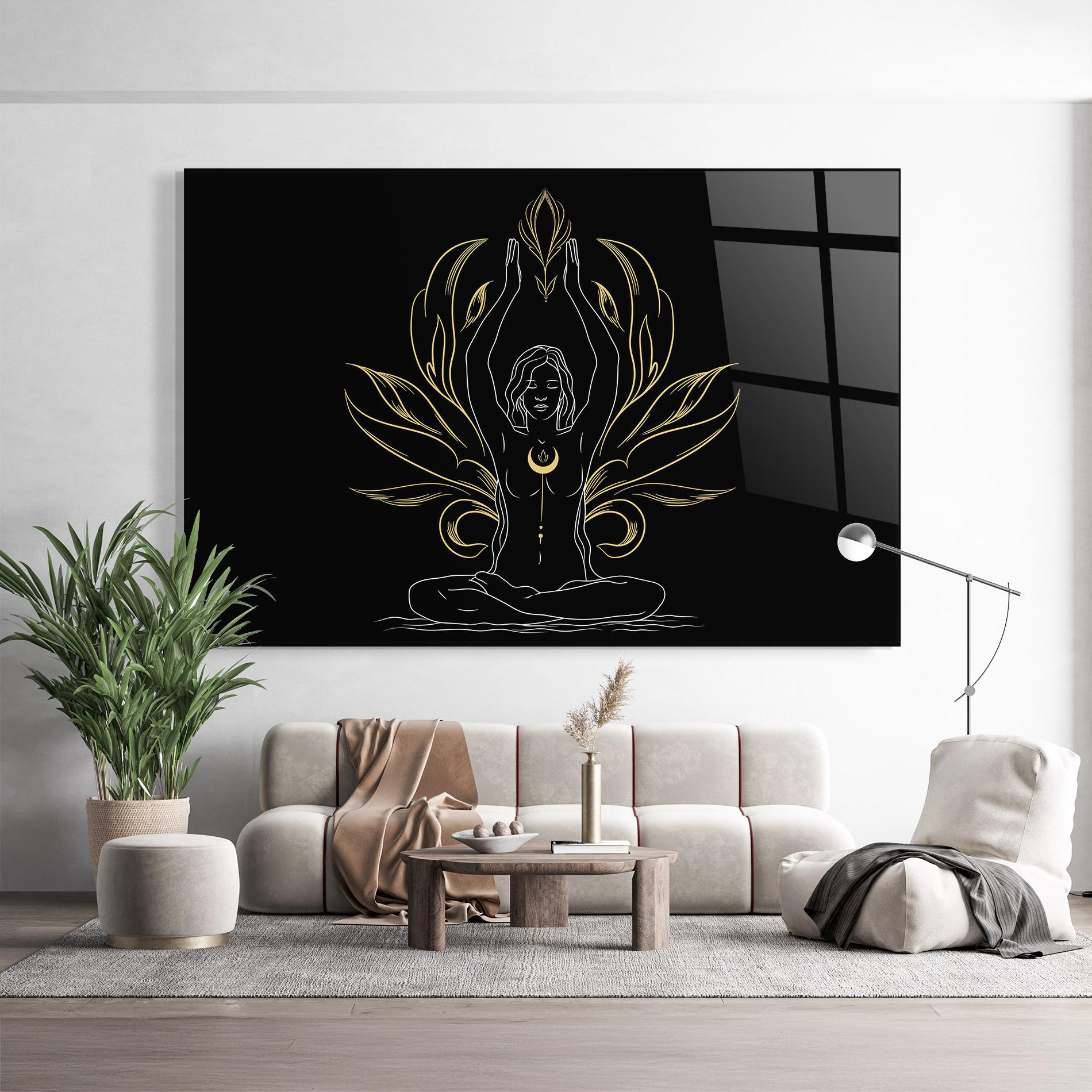 Glasbild Gold Yoga Pose mockup 9