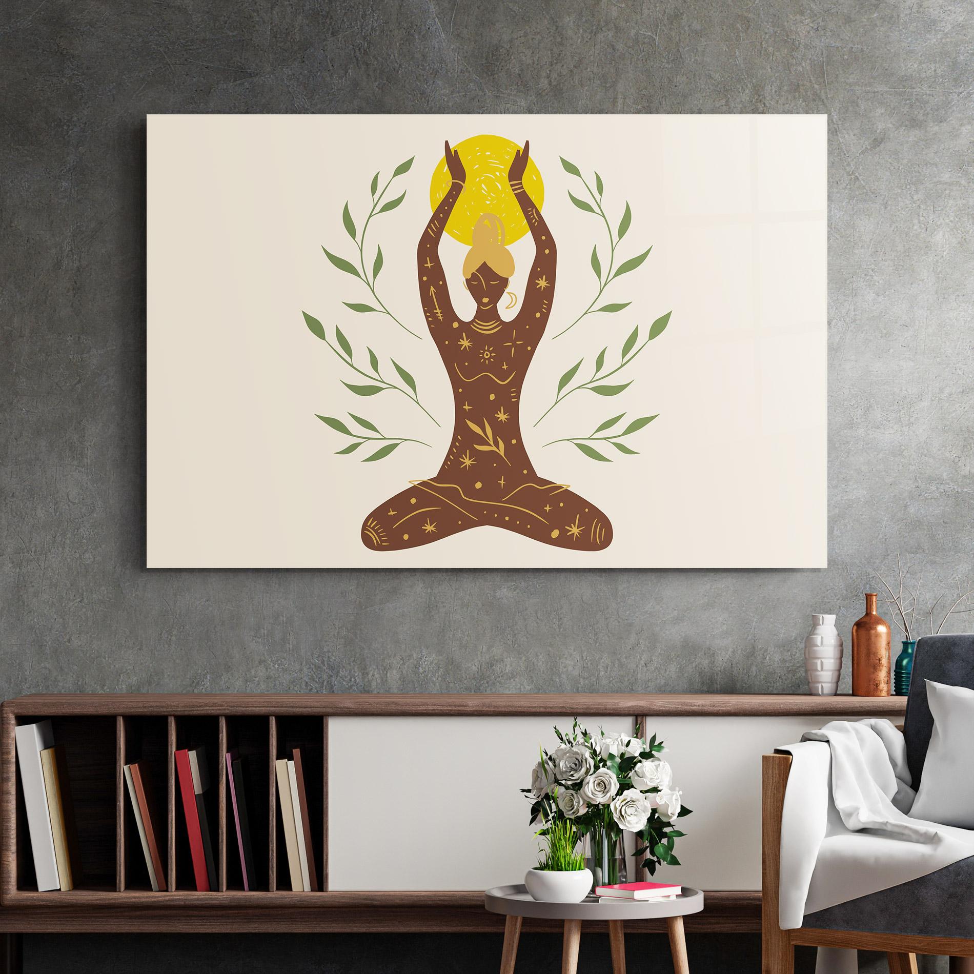 Glasbild Moon Girl Yoga mockup 2