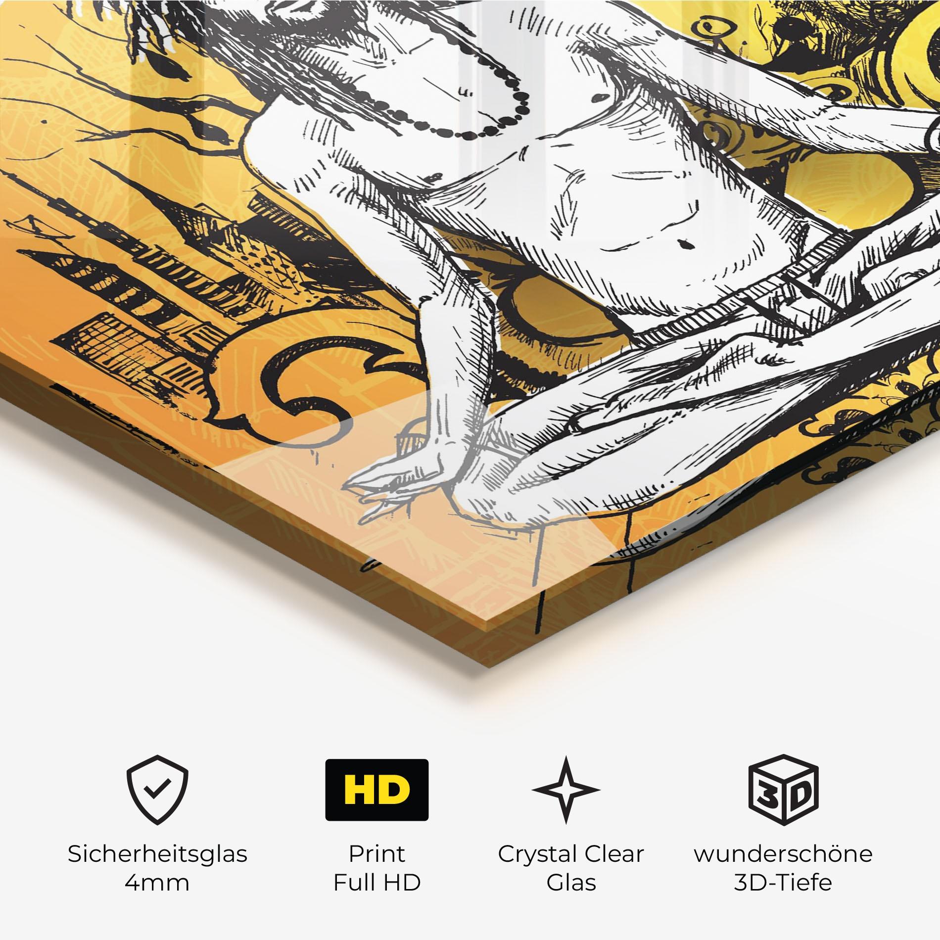 Glasbild Orange Meditation mockup 3