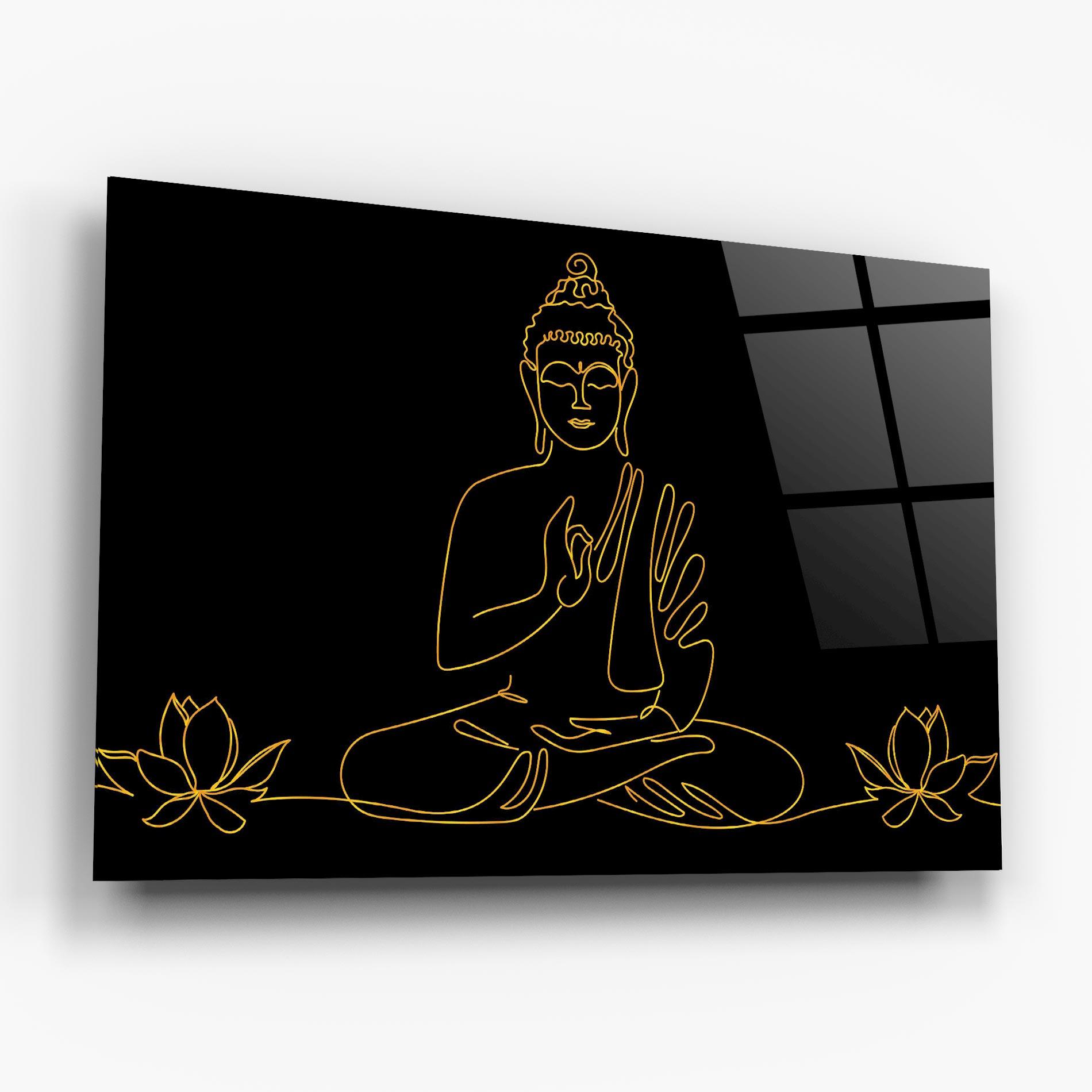 Glasbild Buddha Gold Line mockup 6