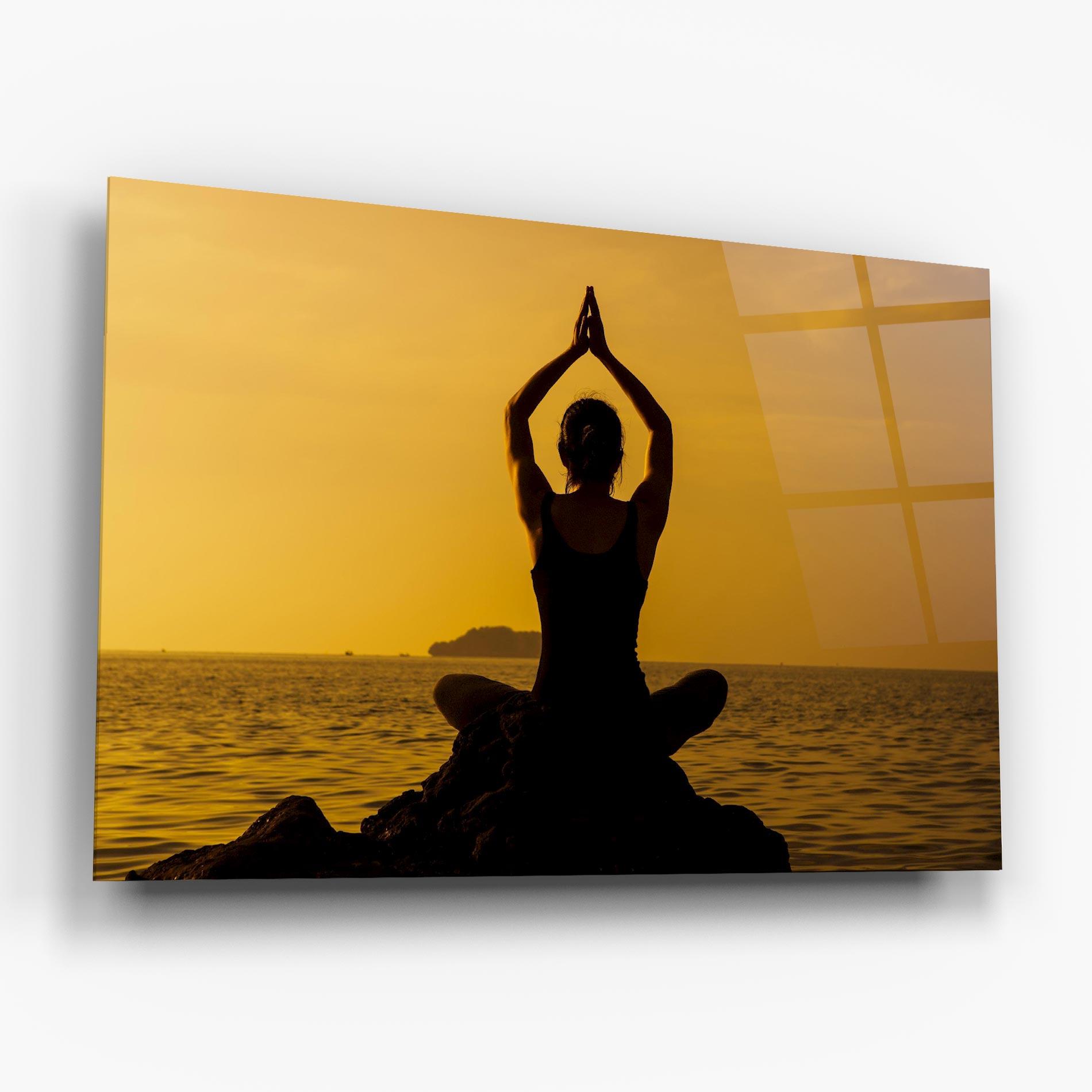 Glasbild Meditation On Sunset mockup 6