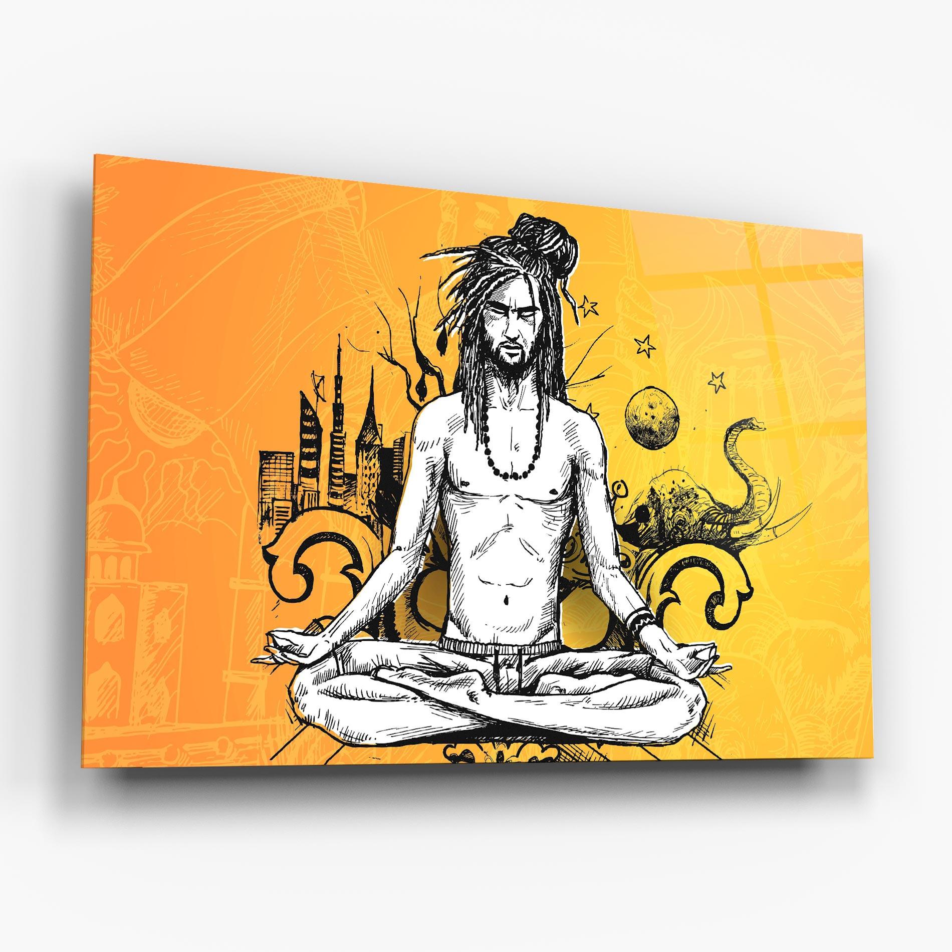 Glasbild Orange Meditation mockup 6