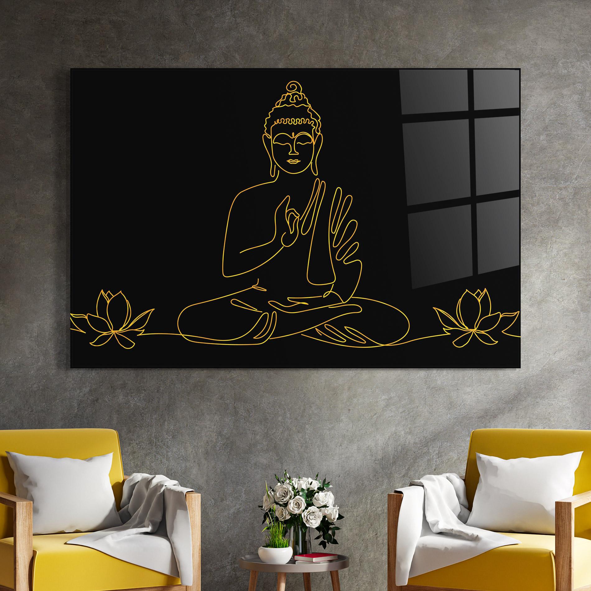 Glasbild Buddha Gold Line mockup 4